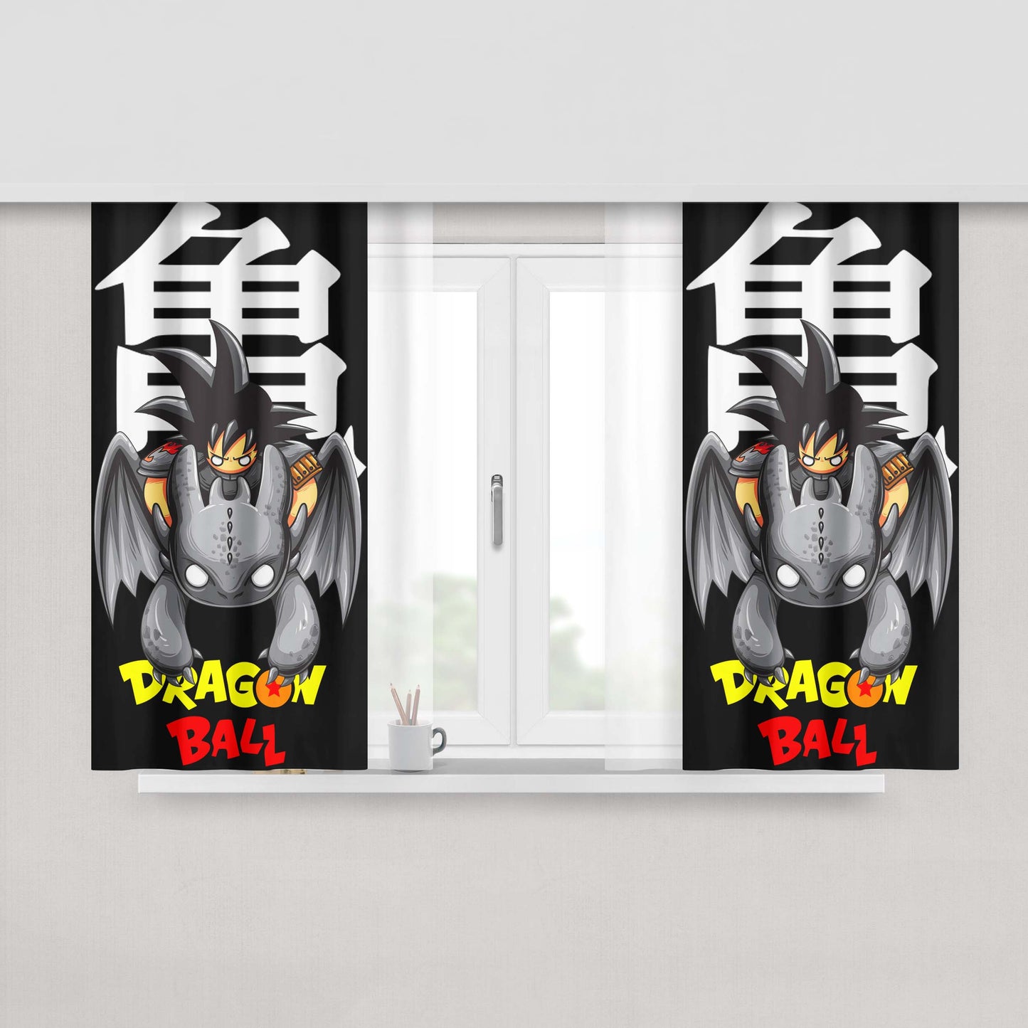 Goku And Little Dragon Peach Skin Window Curtains