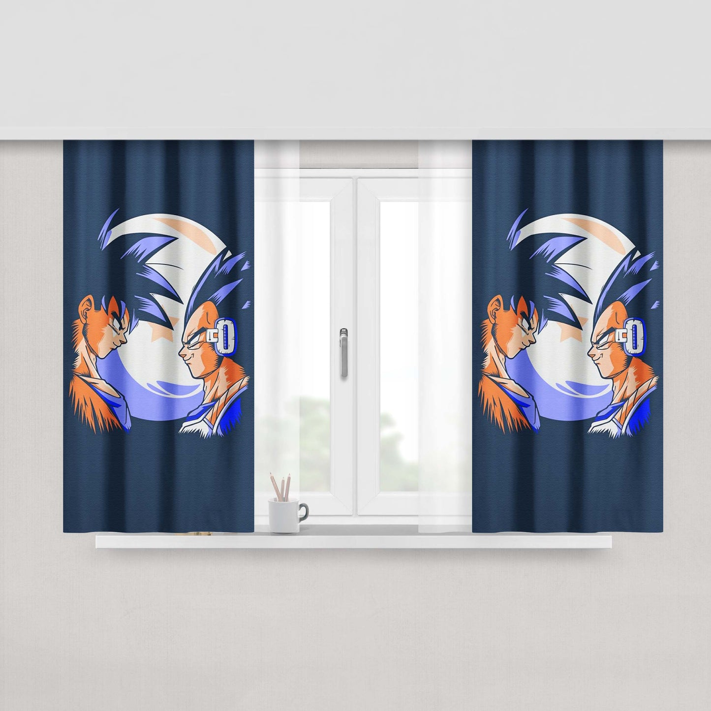Goku And Vegeta Navy Peach Skin Window Curtains