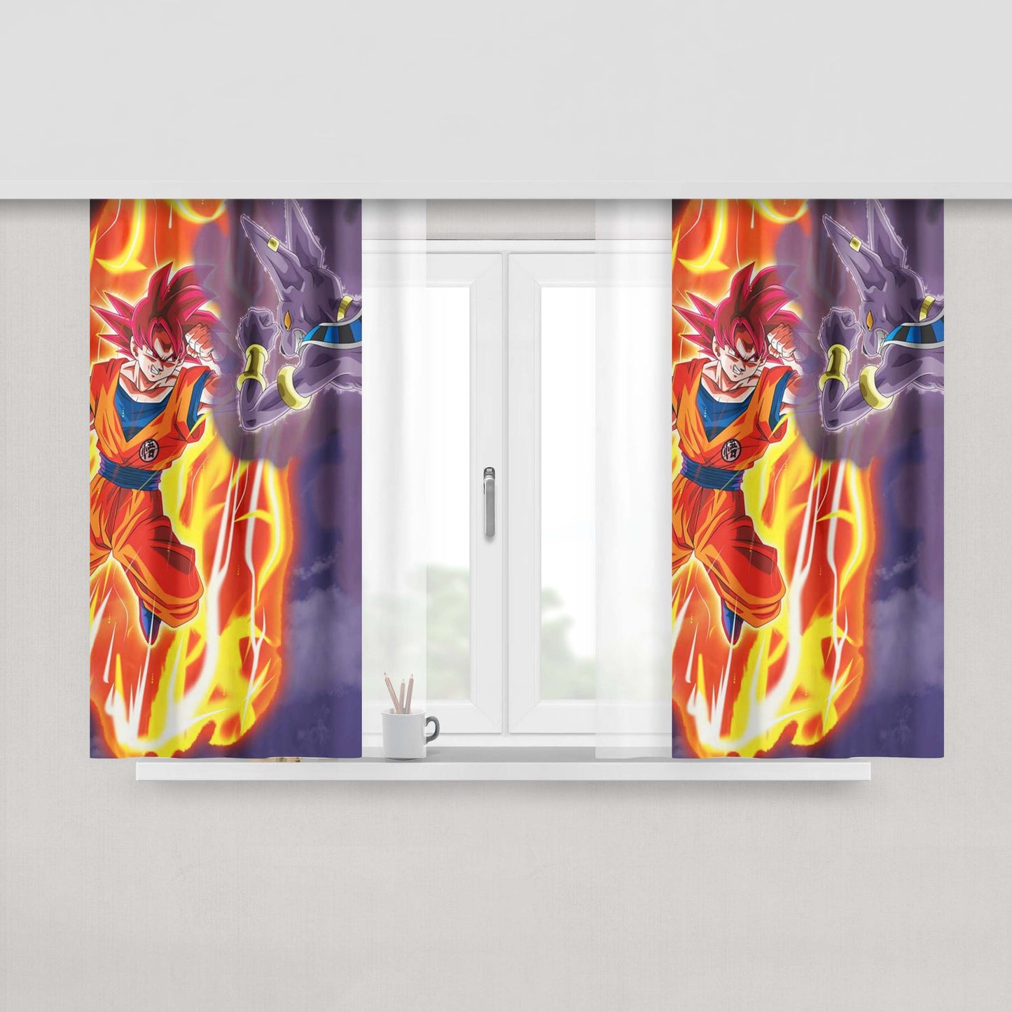 Goku Beerus Fight Peach Skin Window Curtains