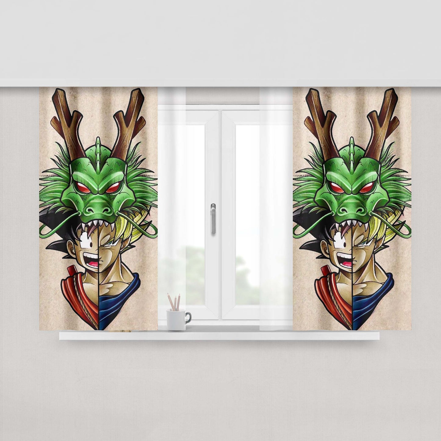 Goku Dragon Ball Z X Shenlong Peach Skin Window Curtains