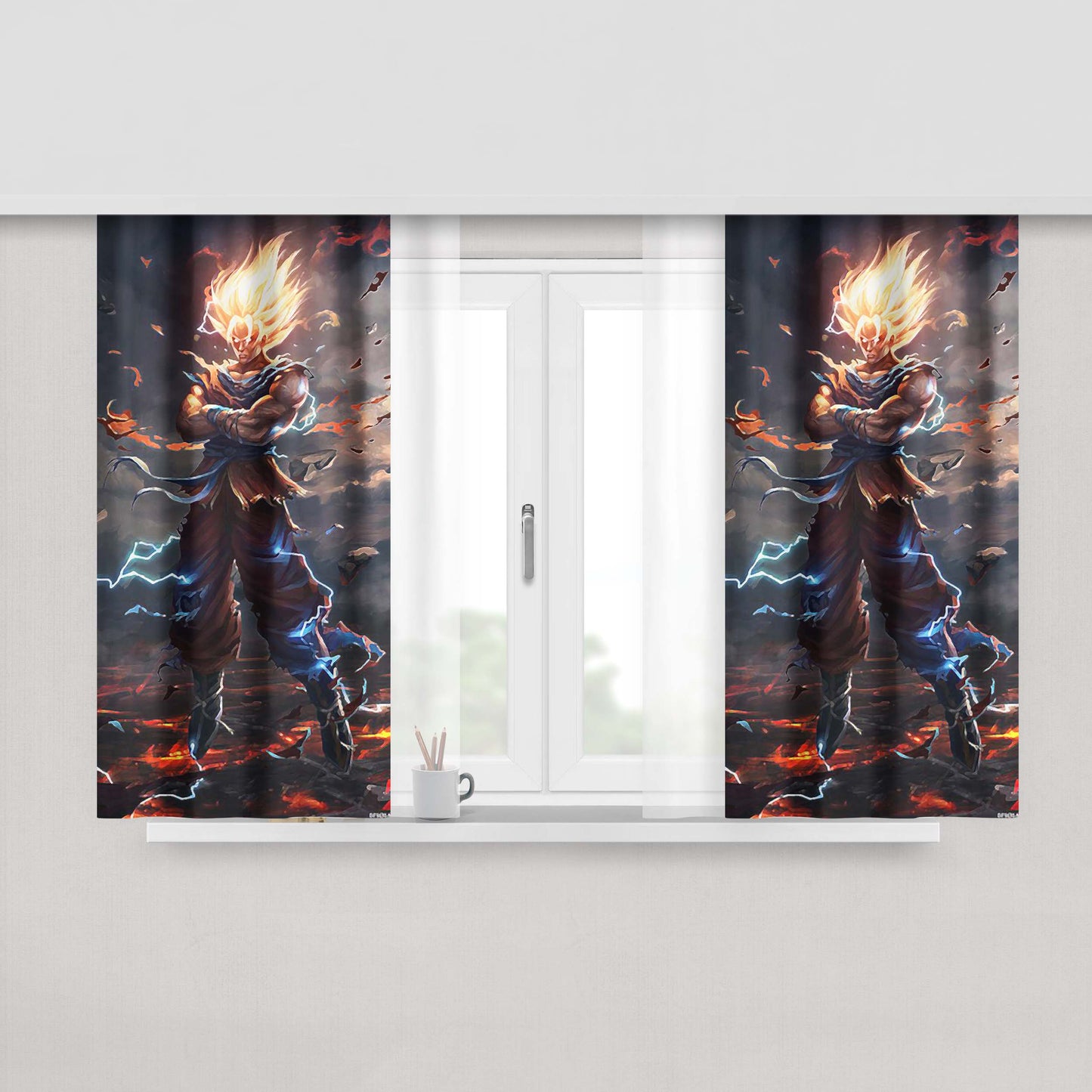 Goku Dragonball Illustration Peach Skin Window Curtains