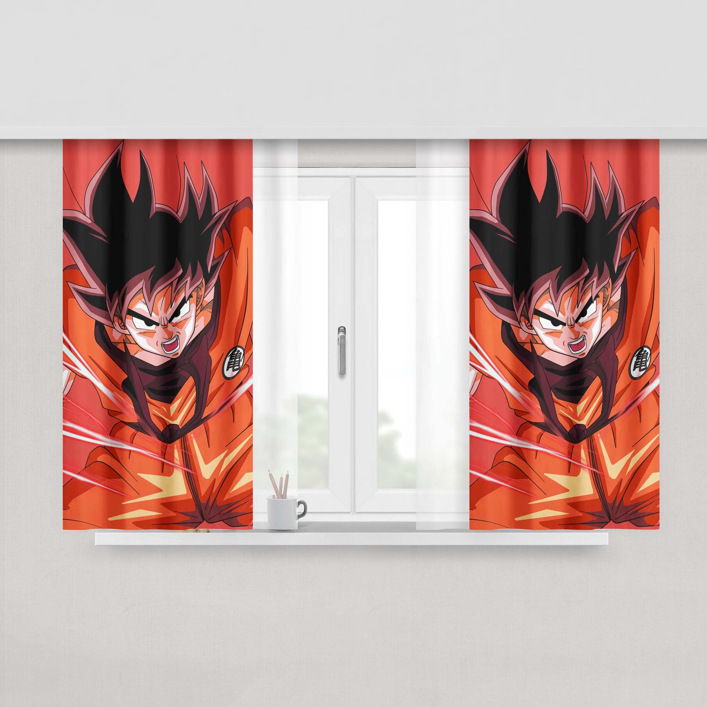 Goku Is Angry Peach Skin Window Curtains