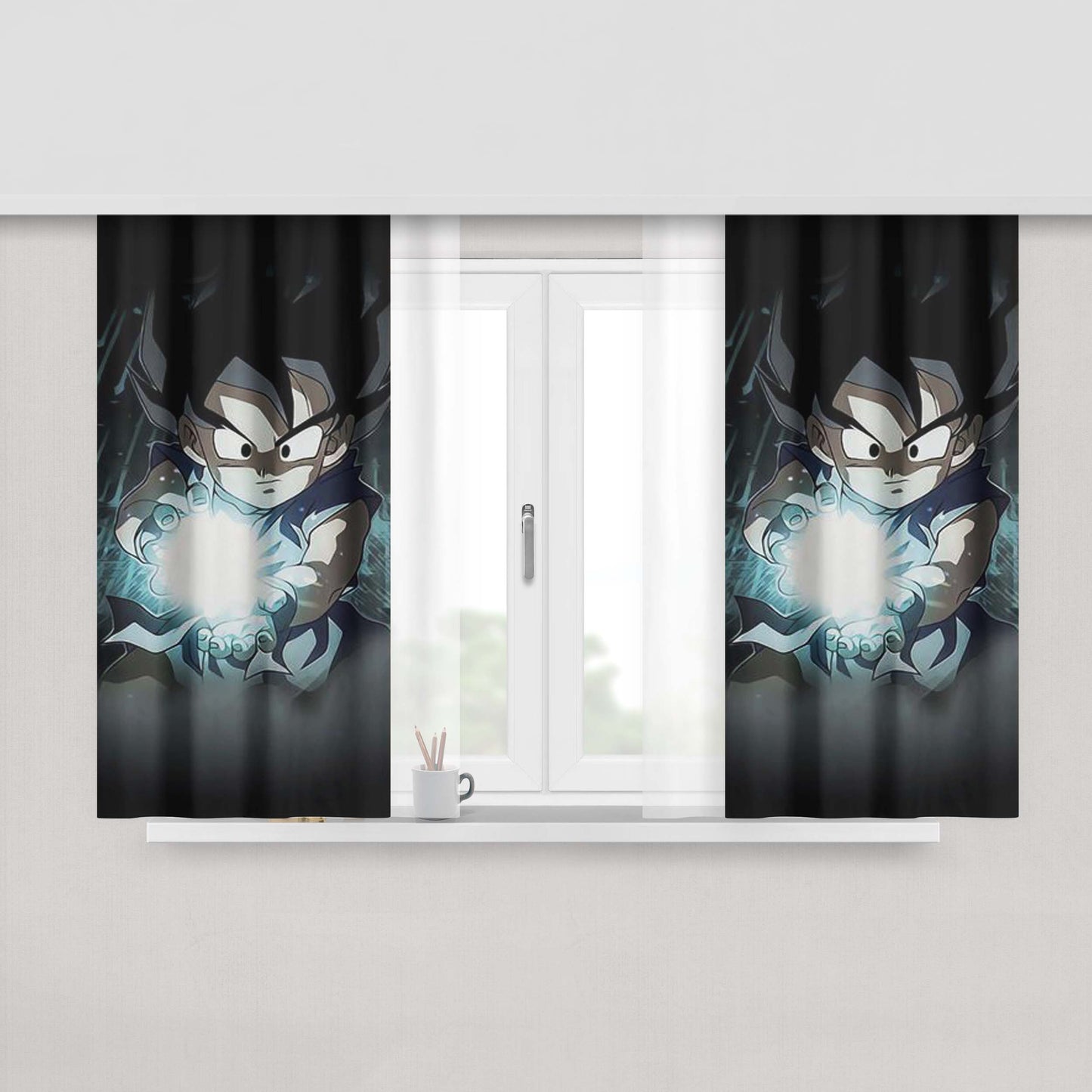 Goku Kamehameha Peach Skin Window Curtains