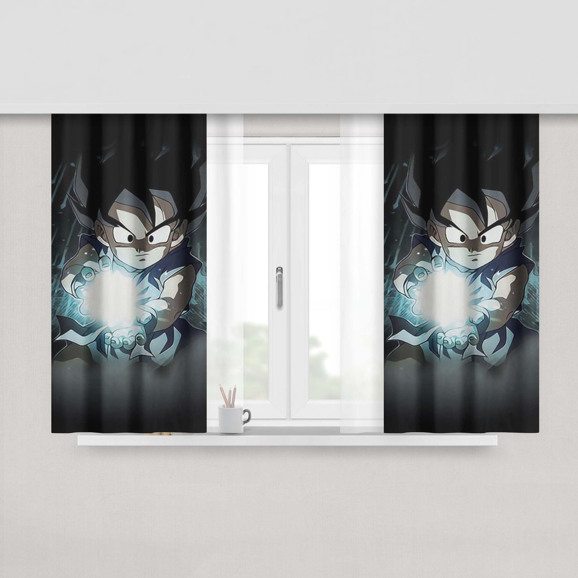 Goku Kamehameha Peach Skin Window Curtains