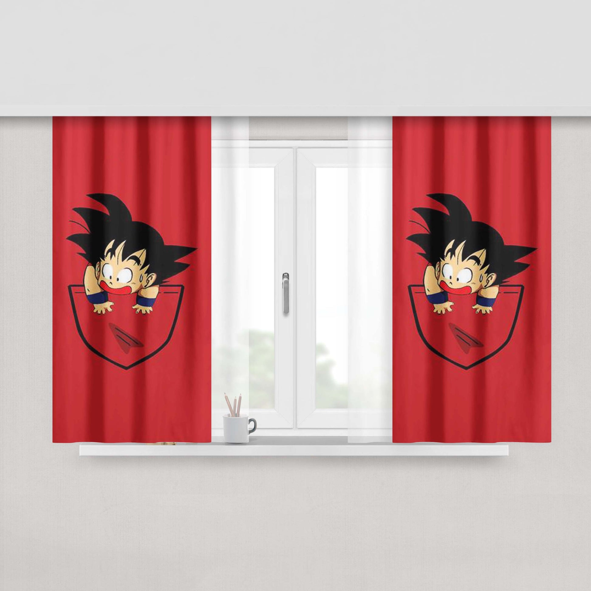 Goku Kid Pocket Peach Skin Window Curtains