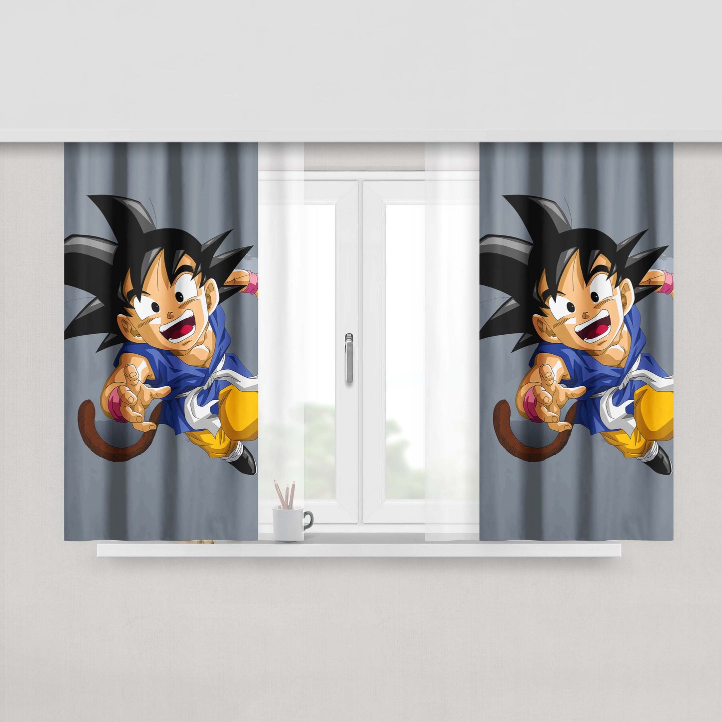 Goku Kid Run Dragonball Peach Skin Window Curtains
