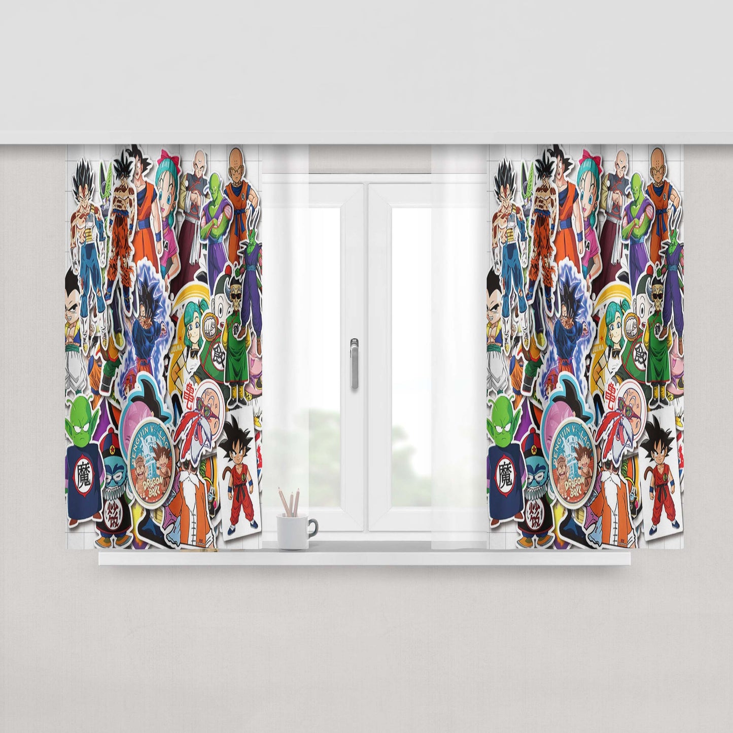 Goku Krilin Vegeta Bulma Dragon Ball Sticker Collage Peach Skin Window Curtains