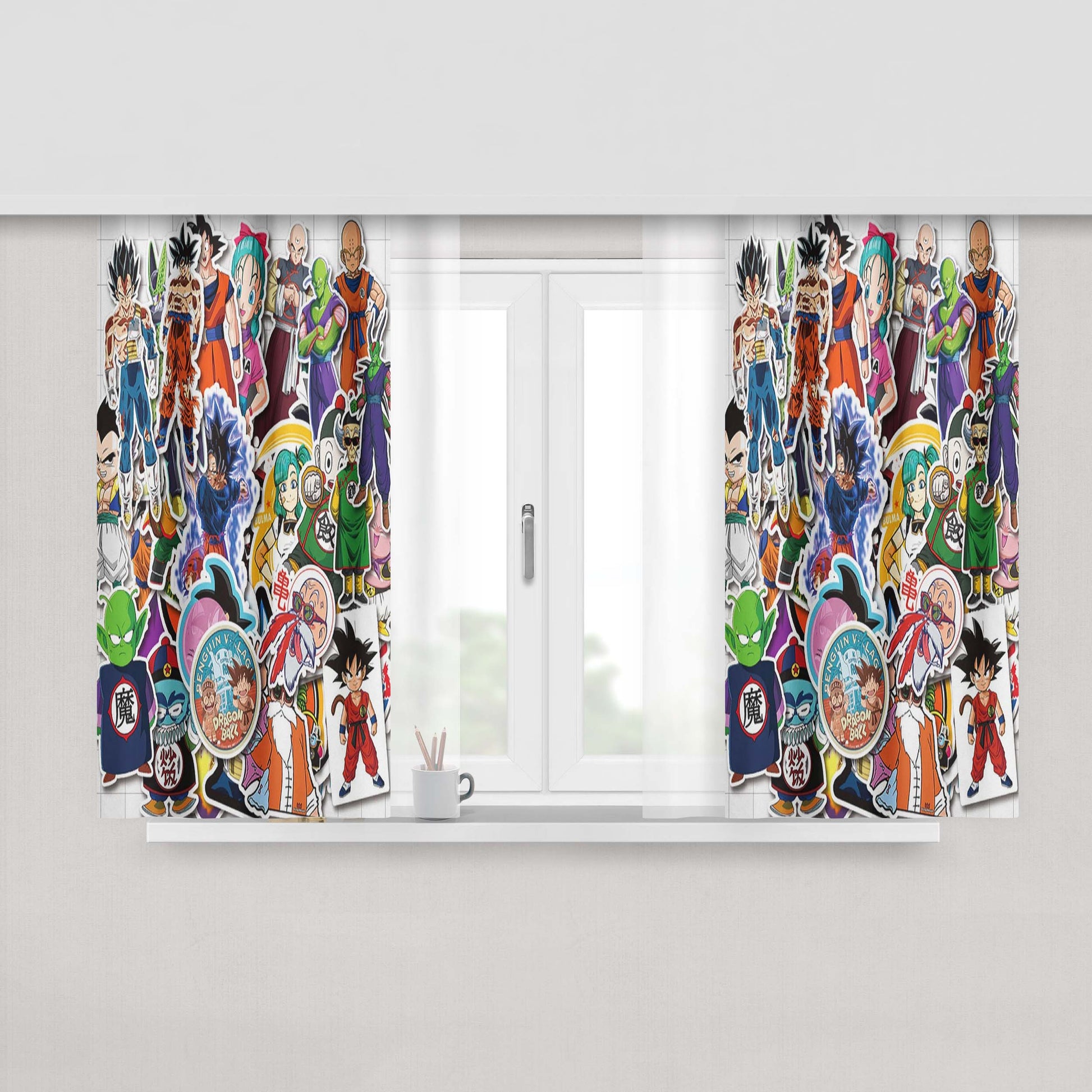 Goku Krilin Vegeta Bulma Dragon Ball Sticker Collage Peach Skin Window Curtains