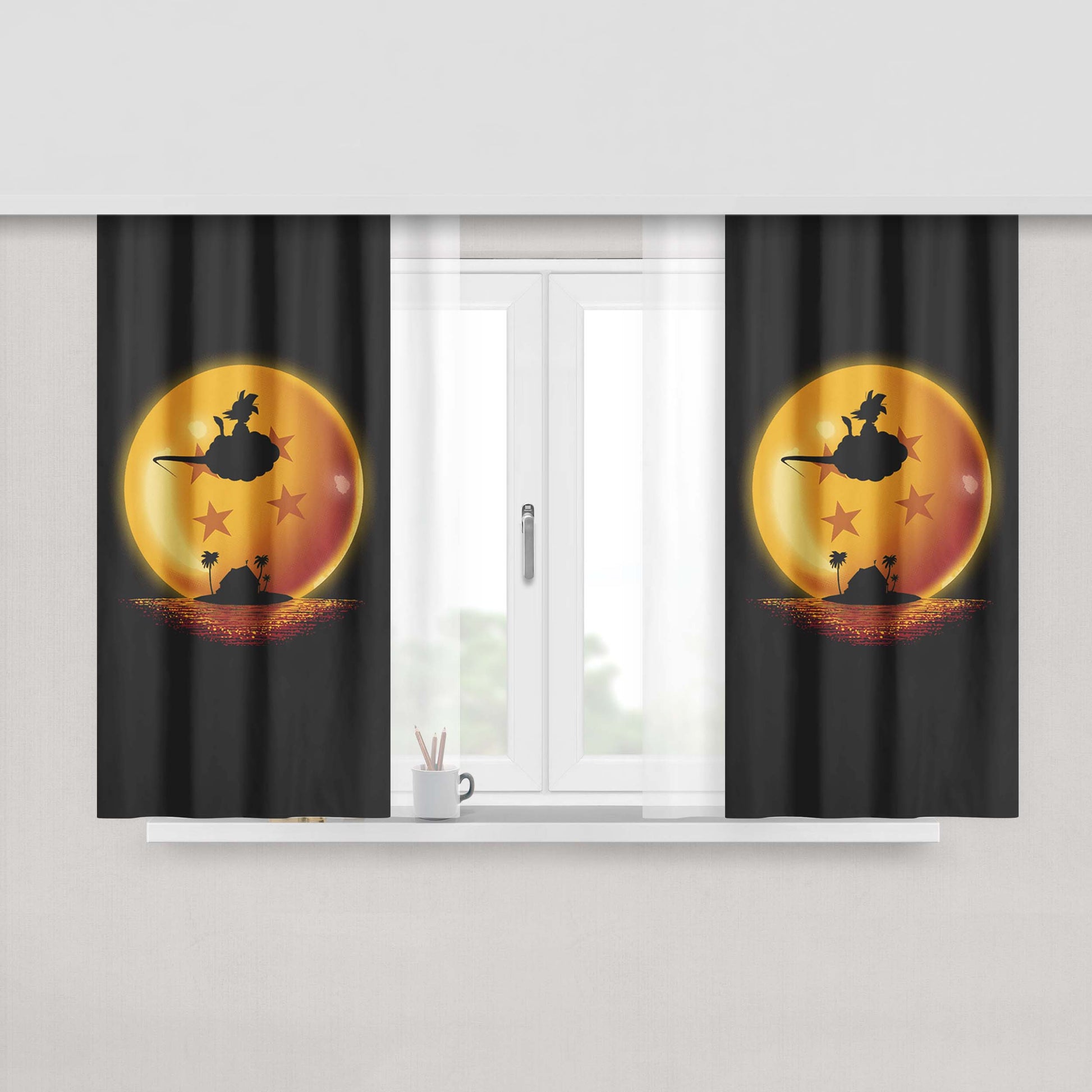 Goku Nimbus Kame House Dragon Ball Night Peach Skin Window Curtains
