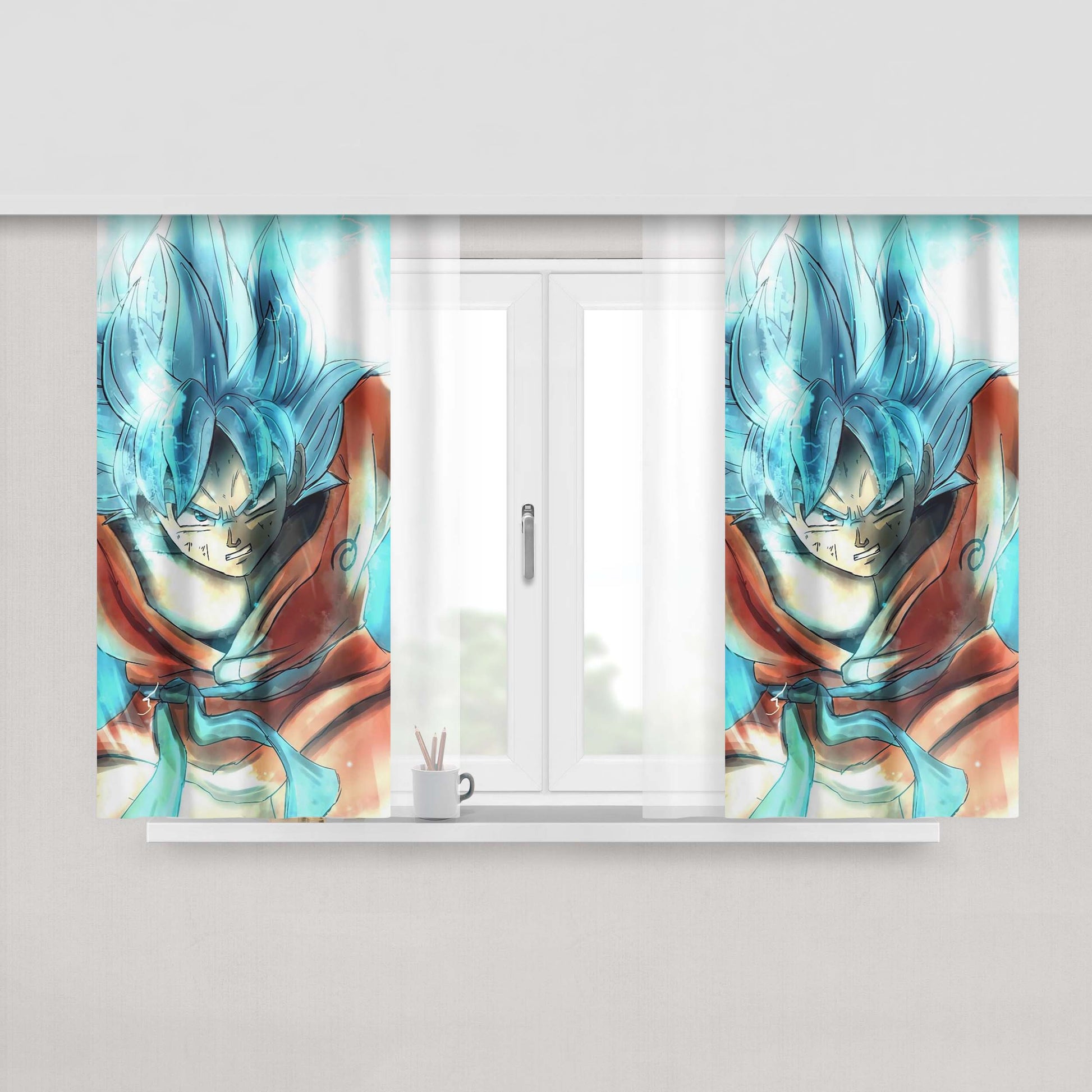 Goku Saiyan God Limit Power Peach Skin Window Curtains