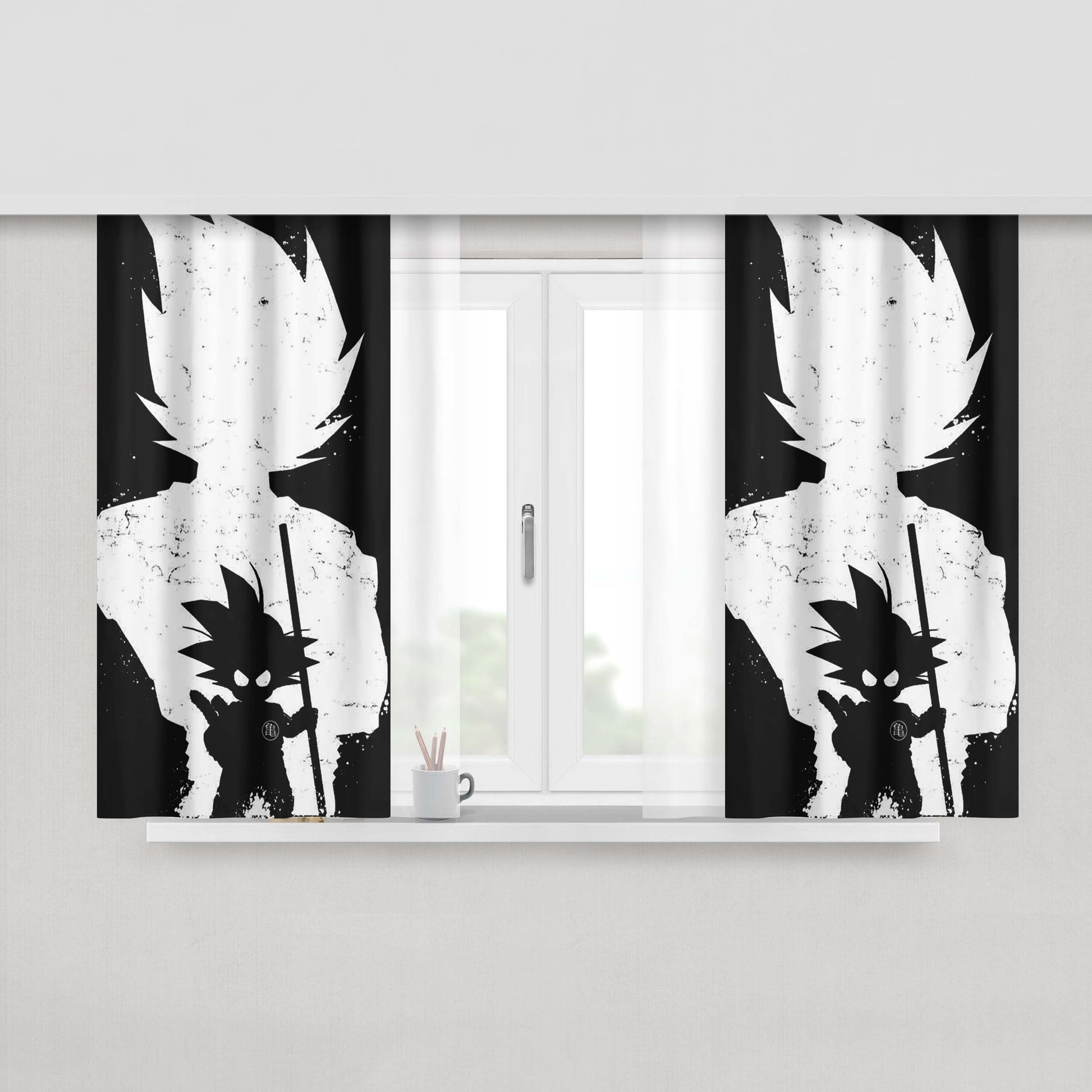 Goku Silhouette Peach Skin Window Curtains