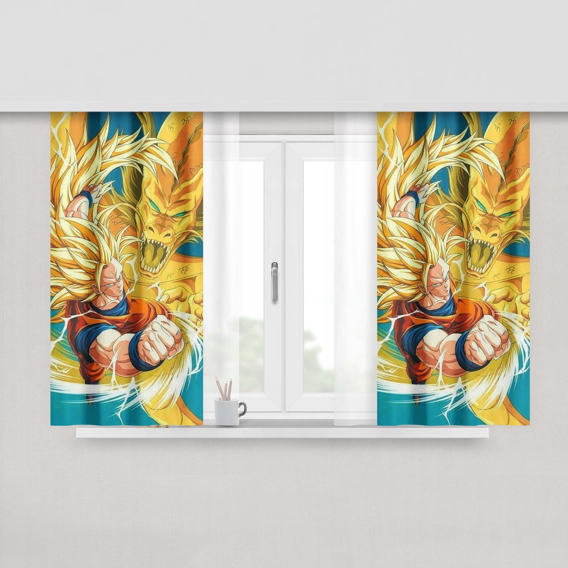 Goku Ssj3 And Golden Shenron Peach Skin Window Curtains