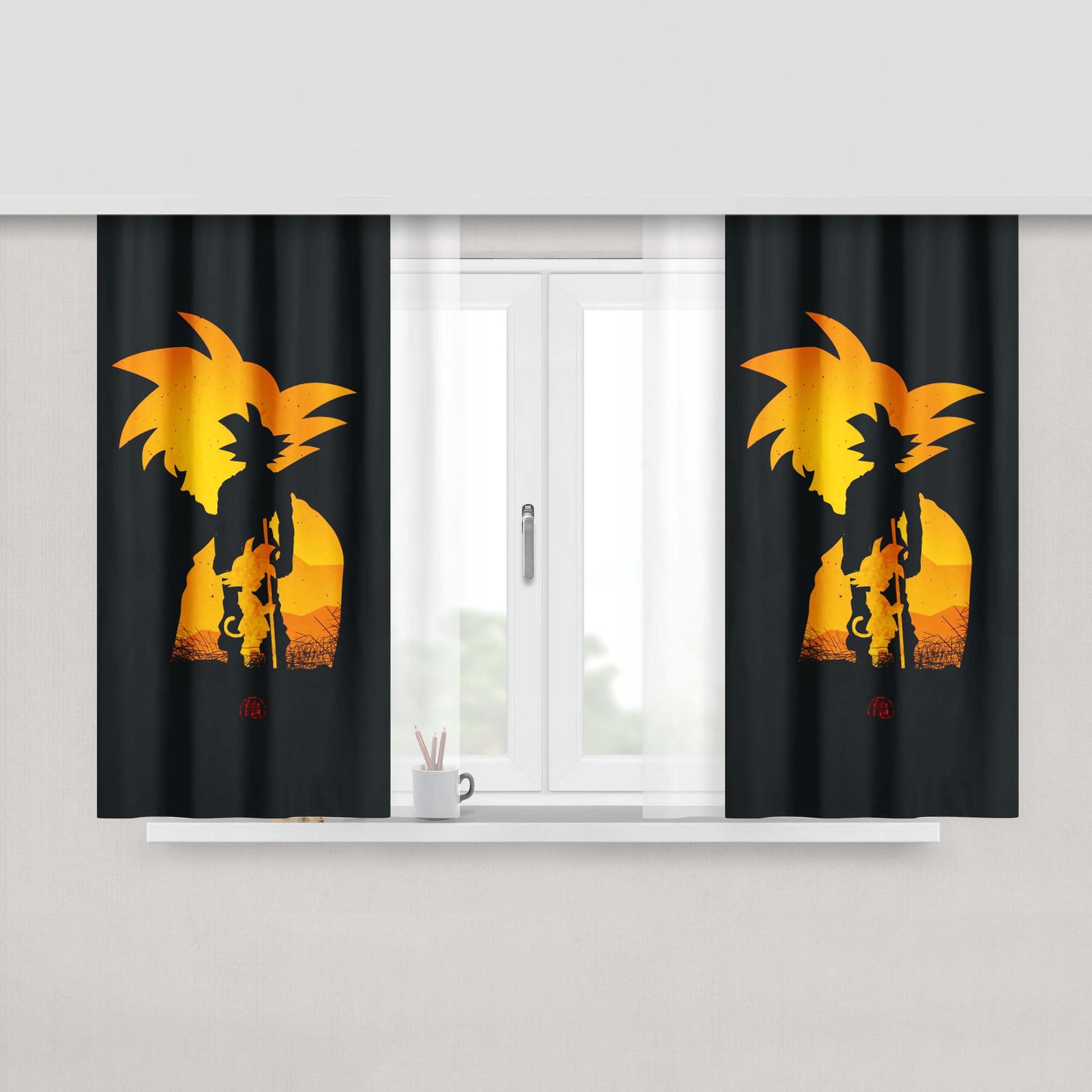Goku Sunset Art Dragon Ball Z Peach Skin Window Curtains