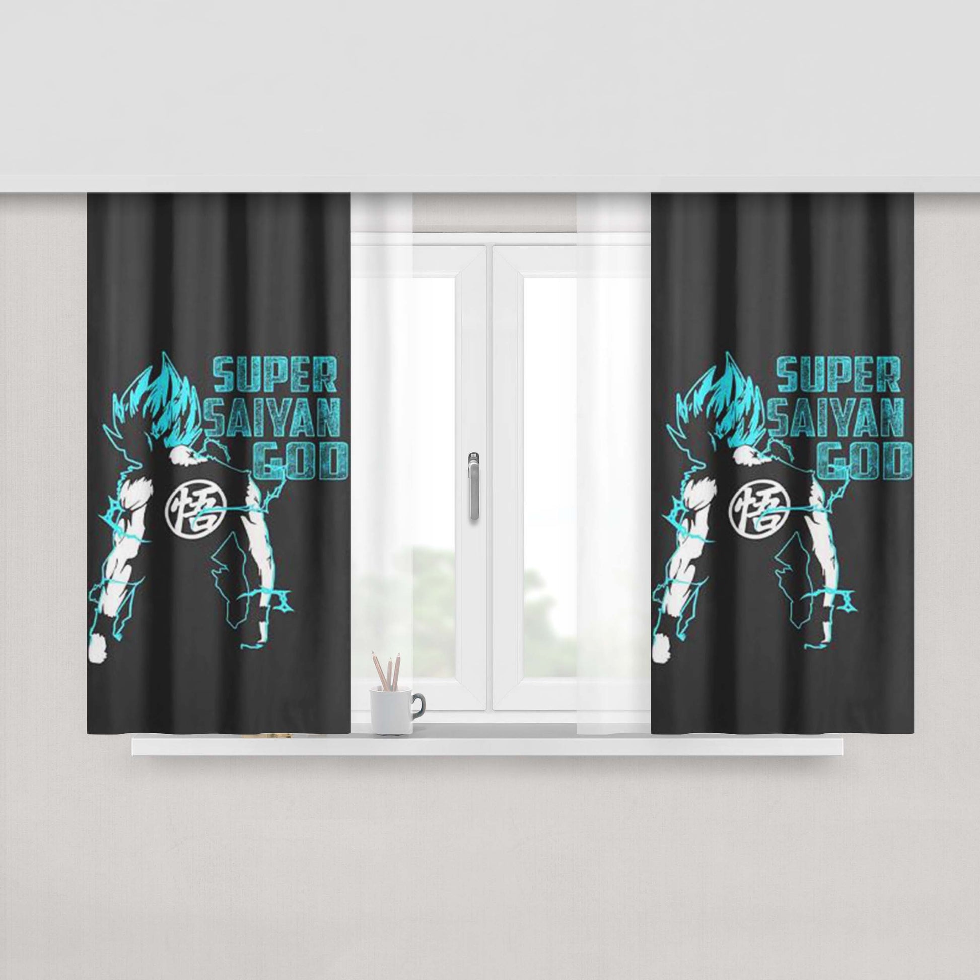 Goku Super Saiyan God Peach Skin Window Curtains