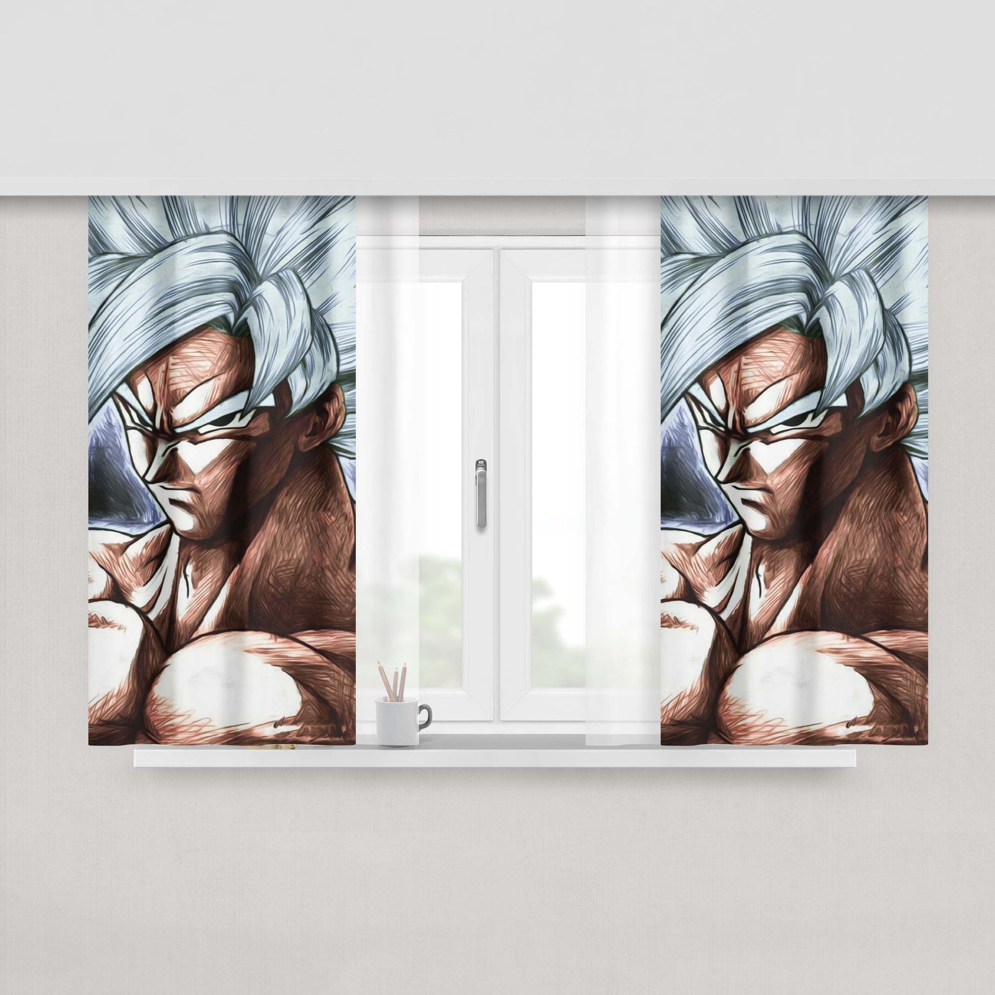 Goku Super Saiyan Sketch Fan Art Peach Skin Window Curtains