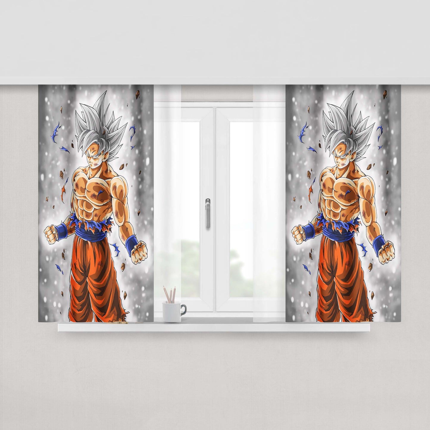 Goku Super Saiyan Ultra Instinc Silver Peach Skin Window Curtains