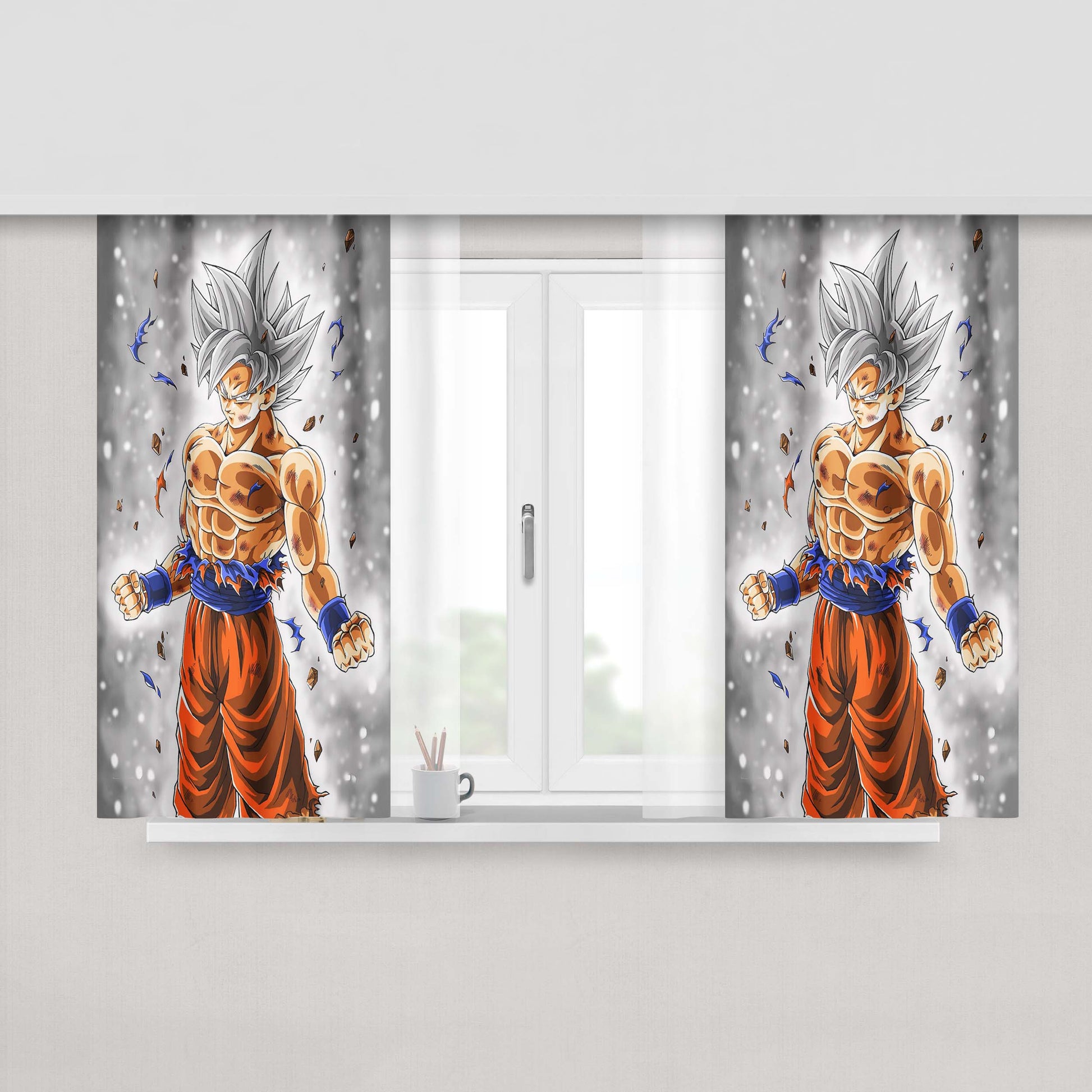 Goku Super Saiyan Ultra Instinc Silver Peach Skin Window Curtains