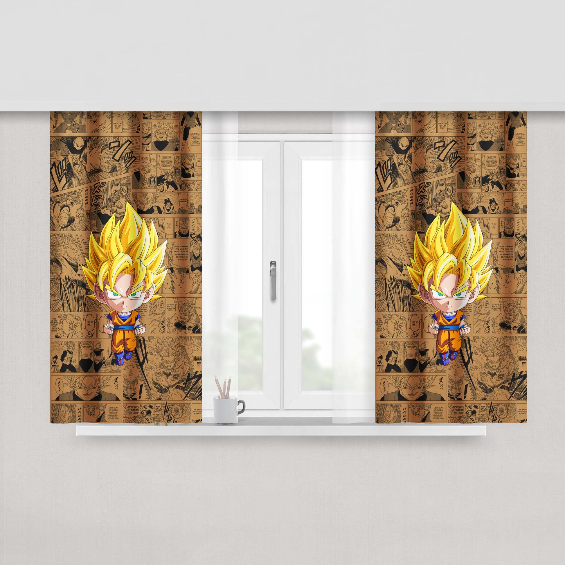 Goku Super Sayan Comic Peach Skin Window Curtains