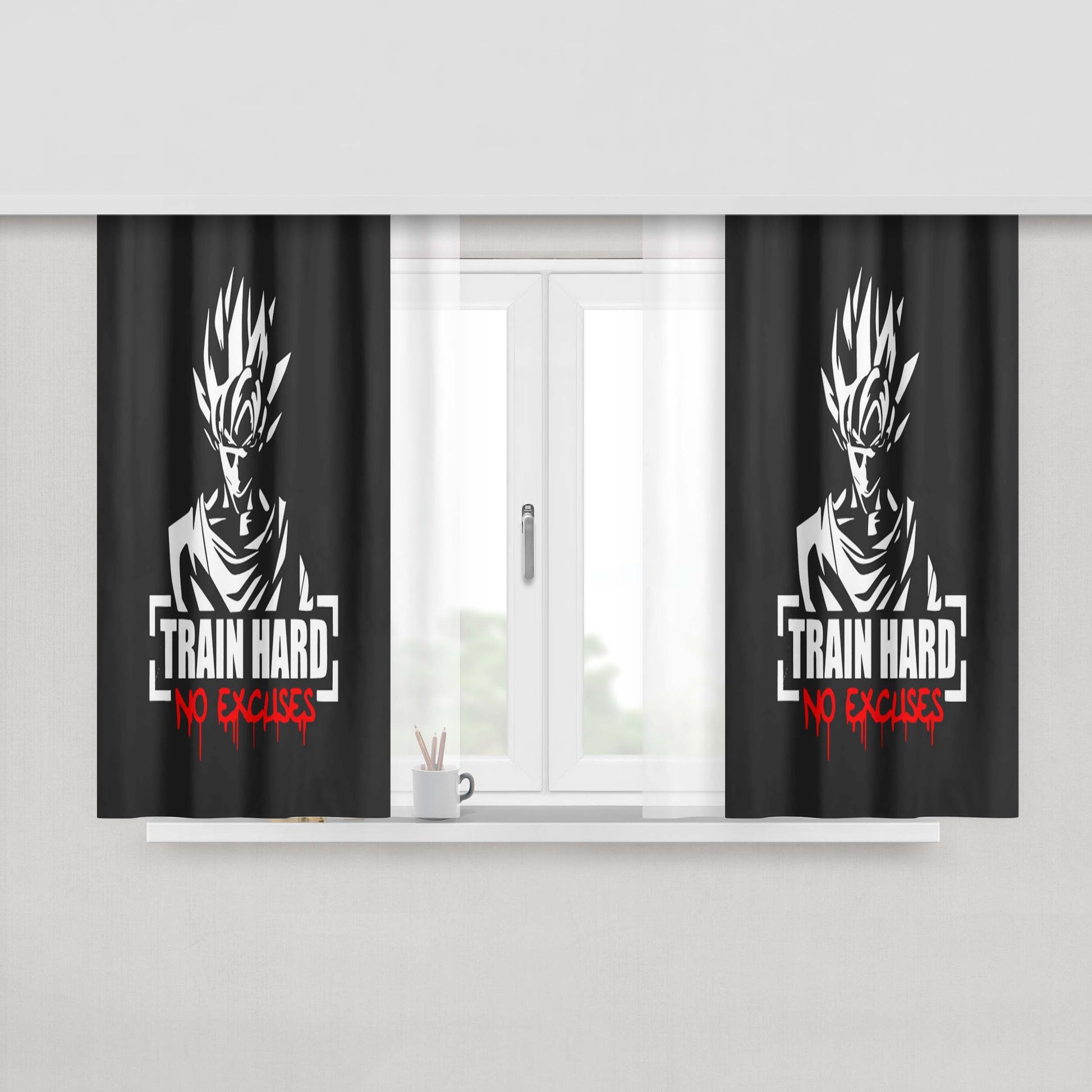 Goku Train Hard No Excuses Peach Skin Window Curtains
