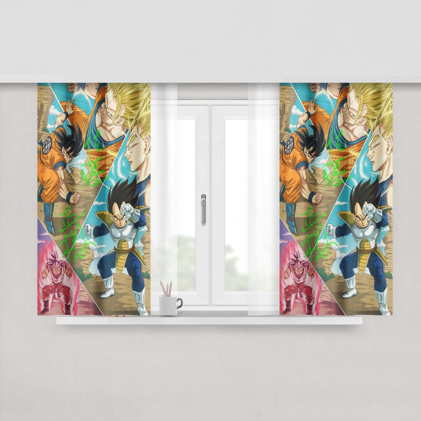 Goku Vegeta Collages Peach Skin Window Curtains