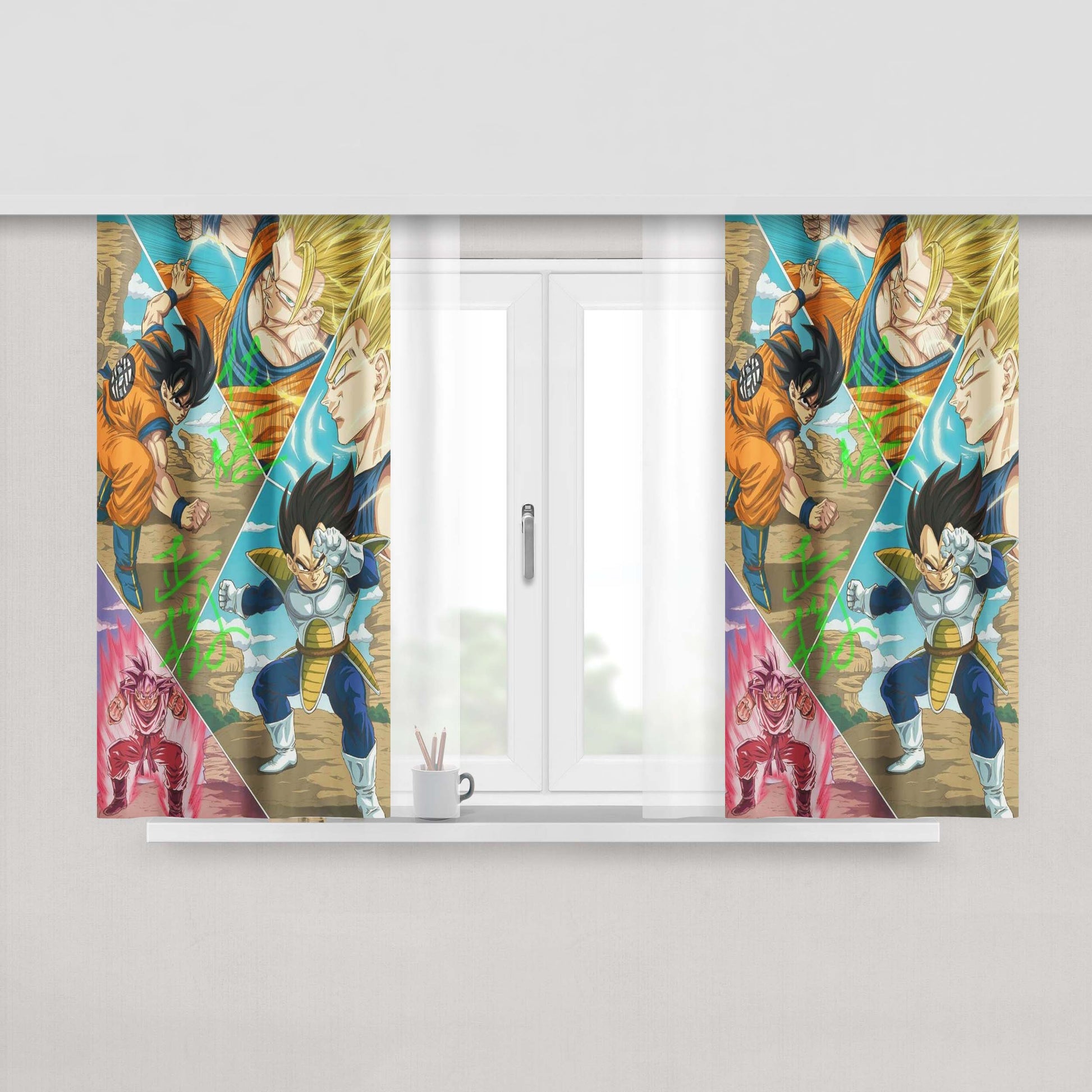Goku Vegeta Collages Peach Skin Window Curtains