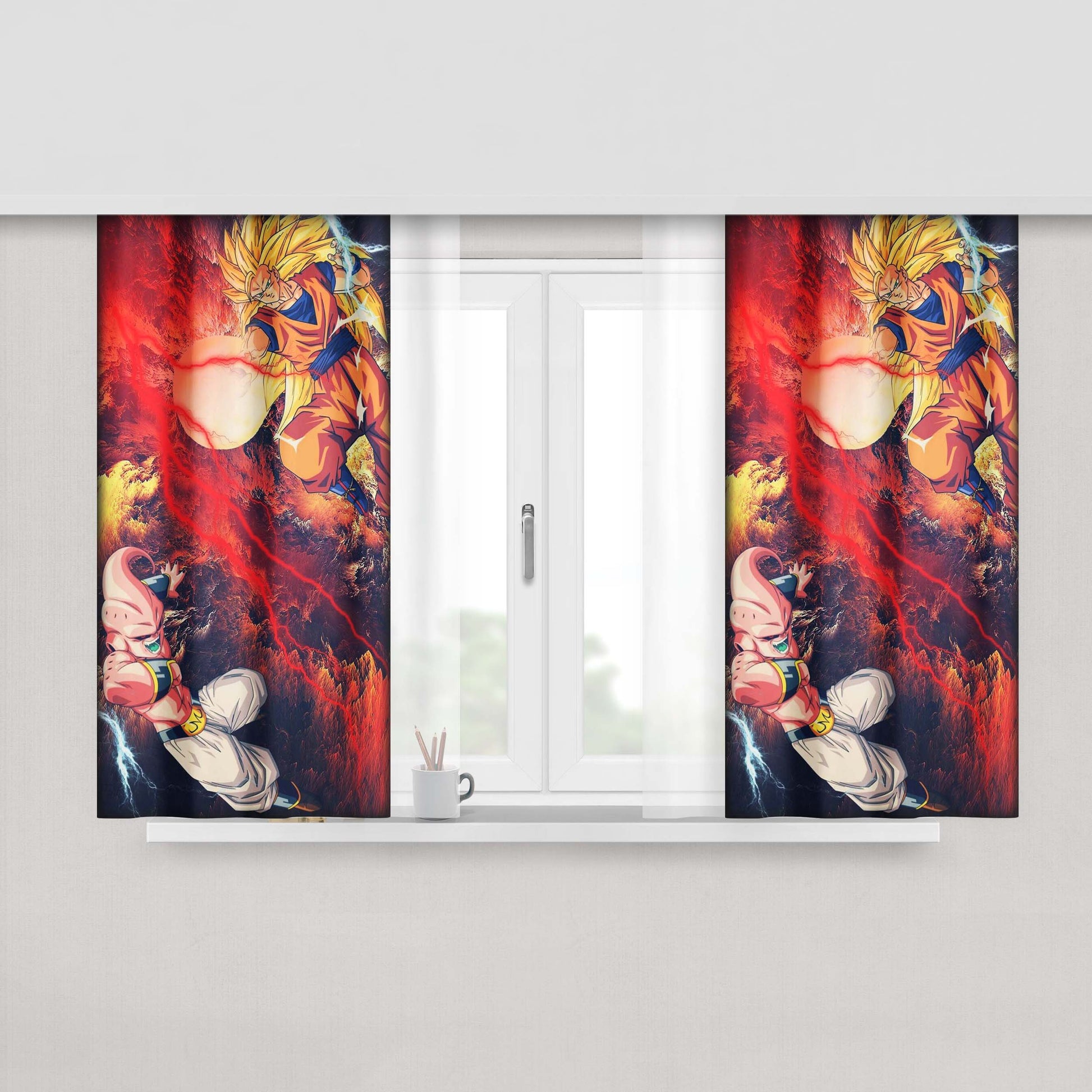 Goku Vs Kid Buu Fighting Wallpaper Peach Skin Window Curtains