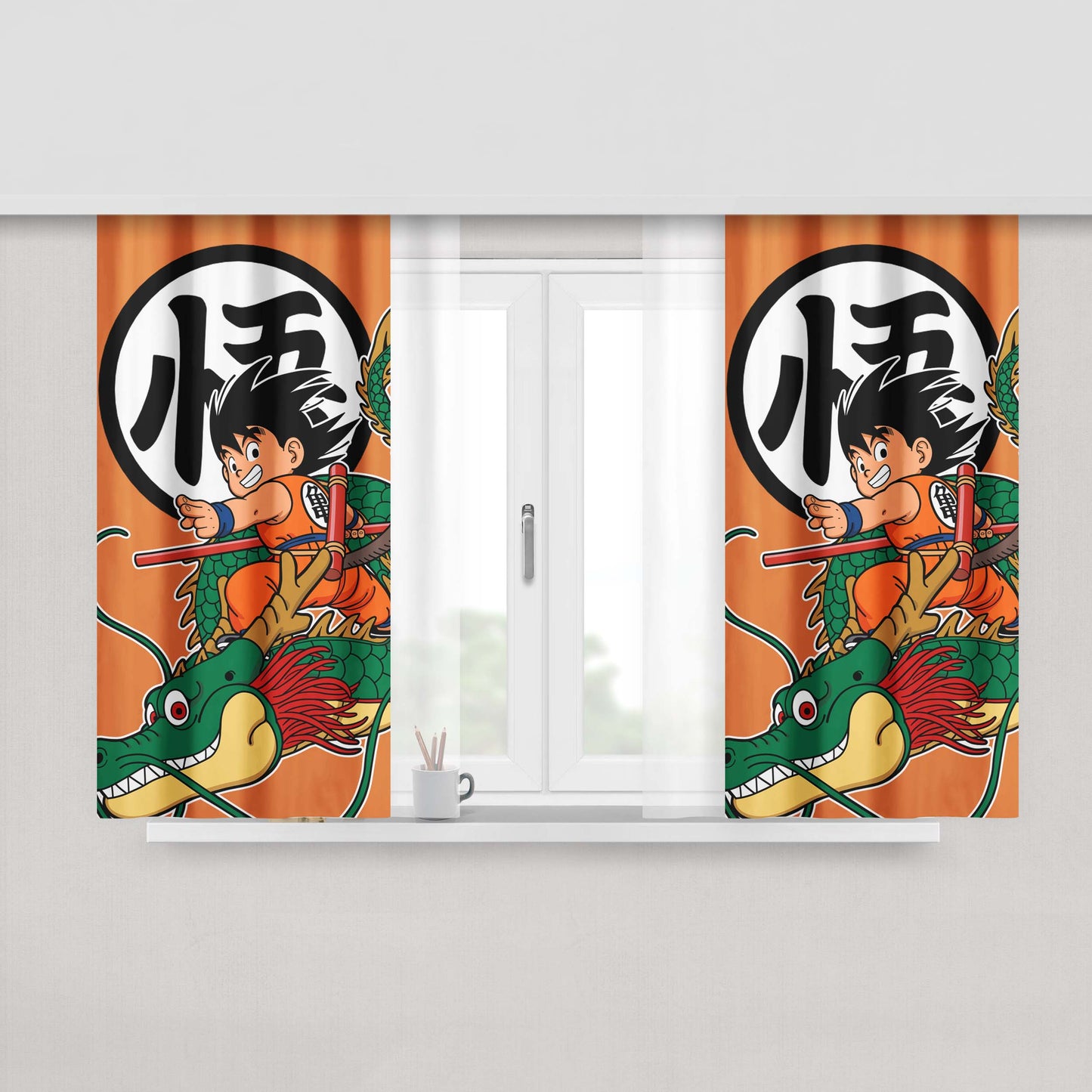 Goku With Senlong Peach Skin Window Curtains