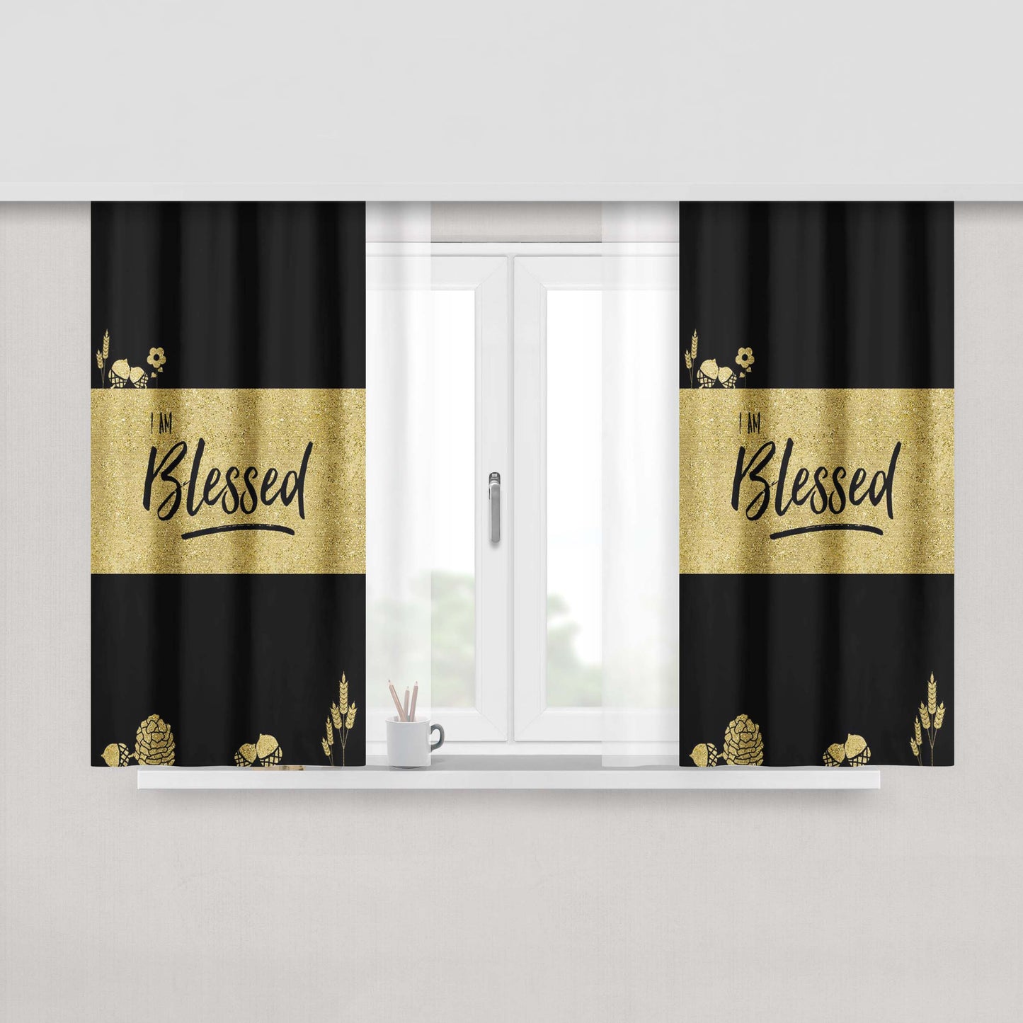 Gold Blessed Wallp Peach Skin Window Curtains