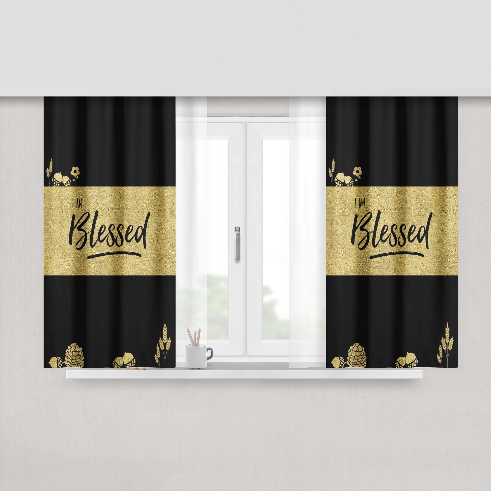 Gold Blessed Wallp Peach Skin Window Curtains