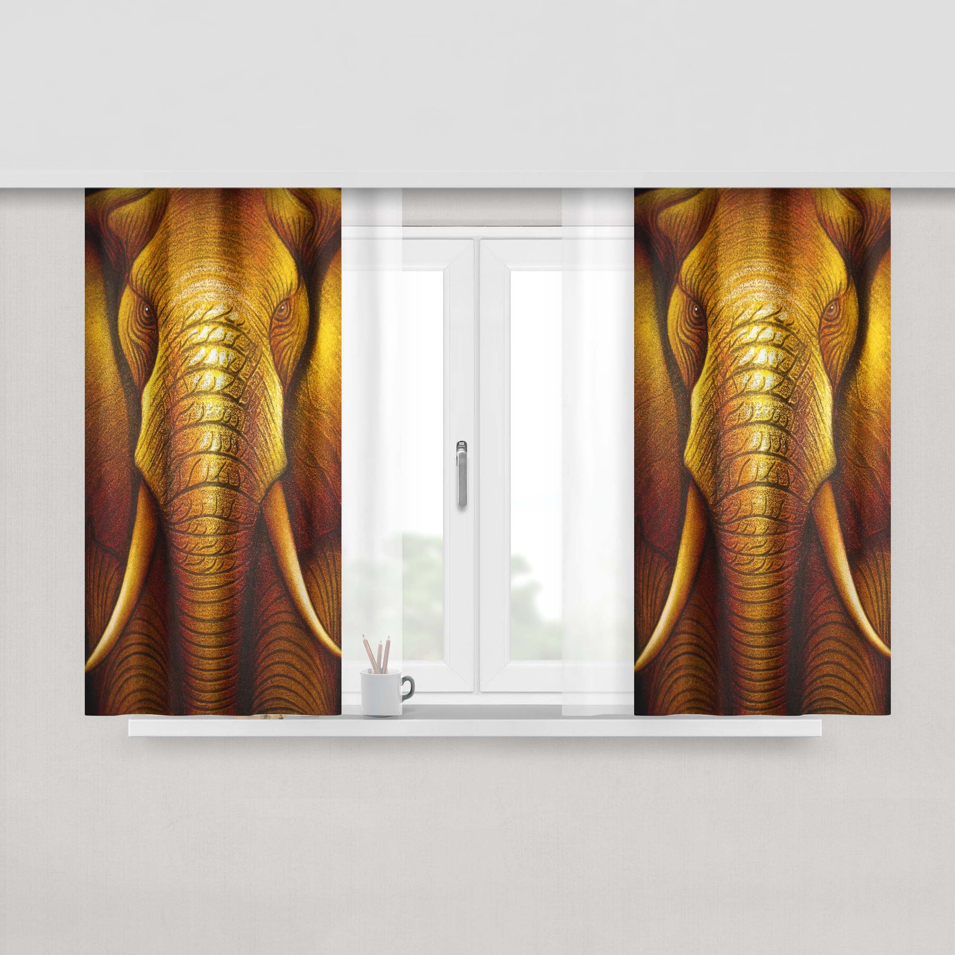 Gold Elephant Peach Skin Window Curtains