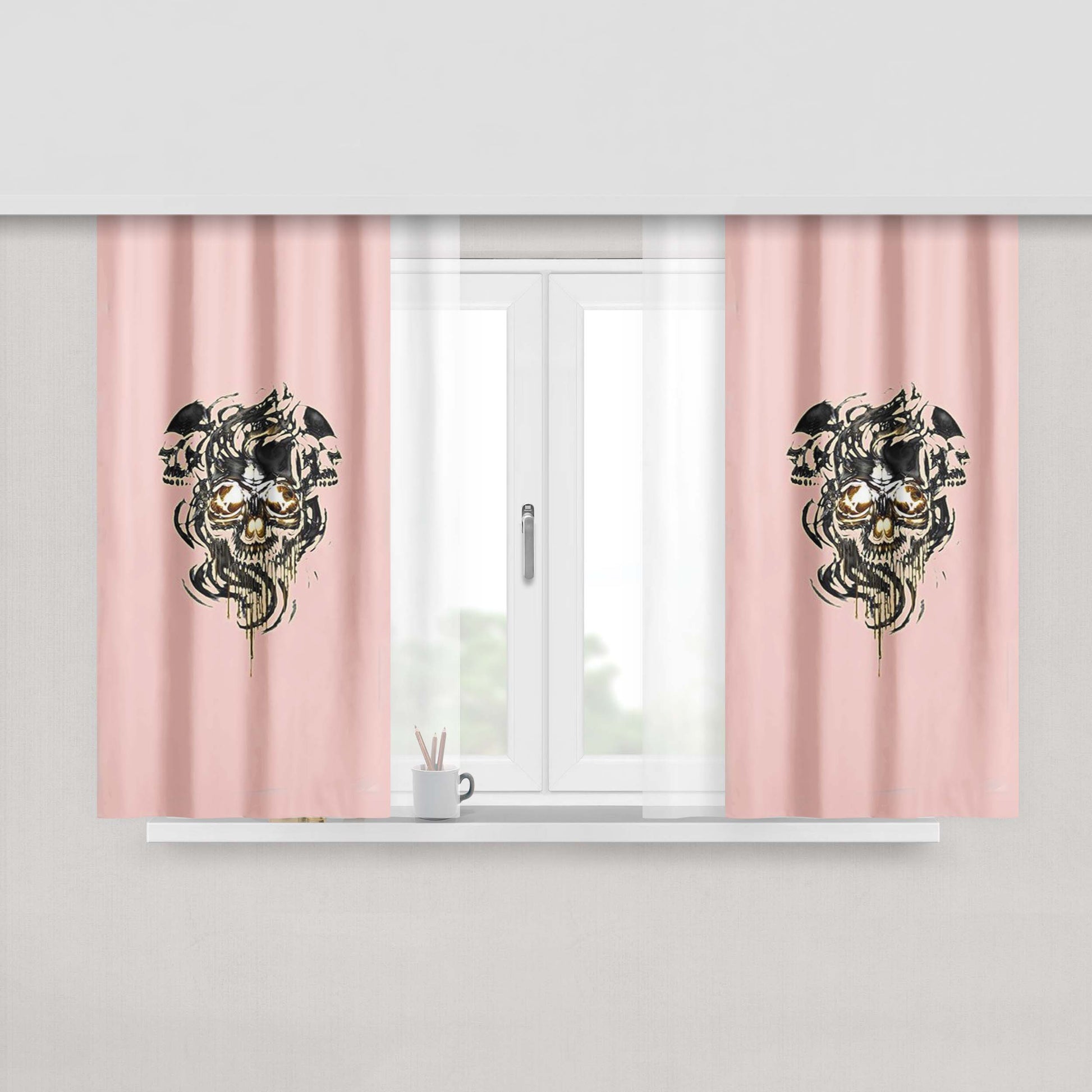 Gold Eyes Smoke Skull Dream Tight Lose Peach Skin Window Curtains