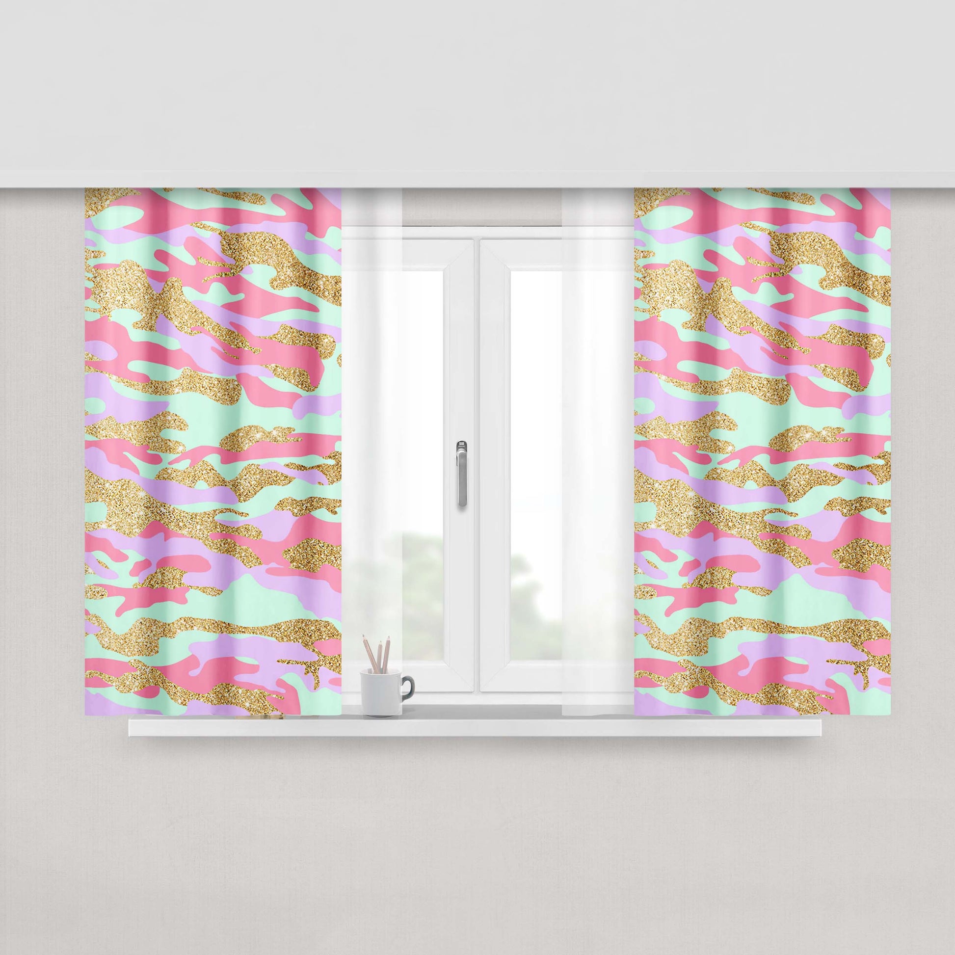 Gold Glitter X Pastel Tye Dye Peach Skin Window Curtains