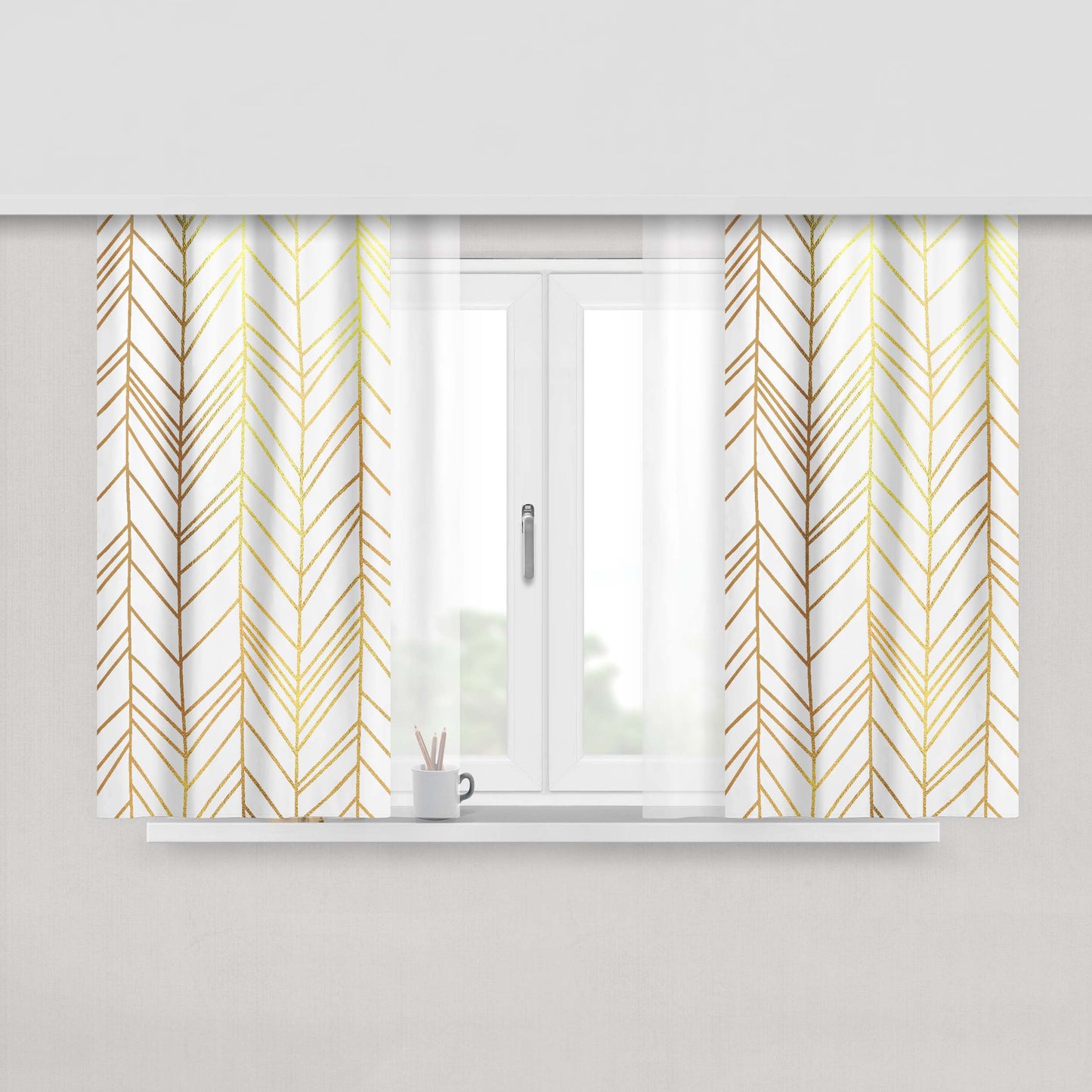 Gold Hand Drawn Chevron Seamless Pattern Peach Skin Window Curtains