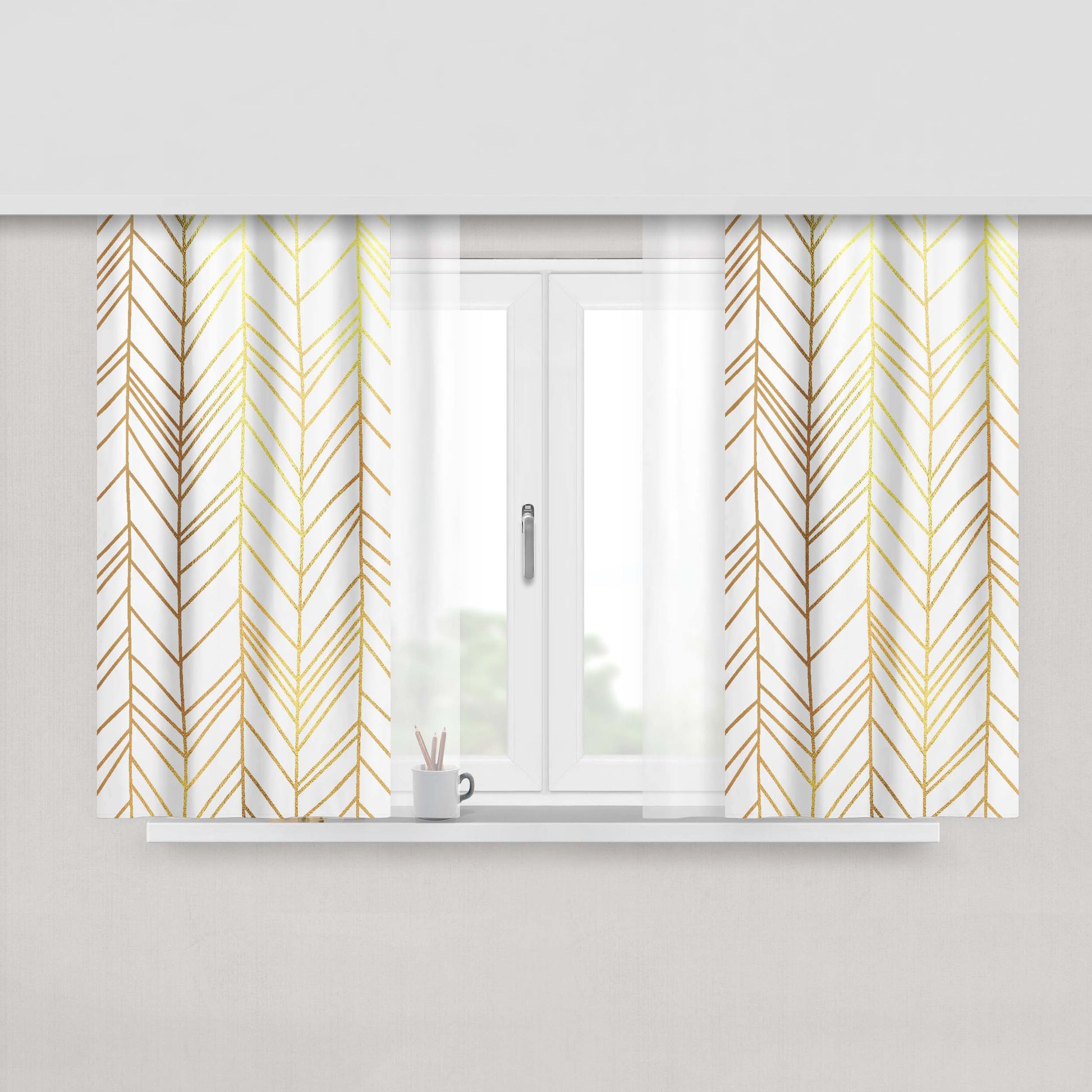 Gold Hand Drawn Chevron Seamless Pattern Peach Skin Window Curtains