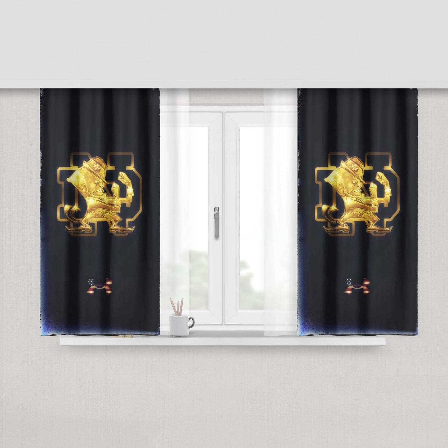 Gold In The Dark Vintage Notre Dame Logo Wallpaper Peach Skin Window Curtains