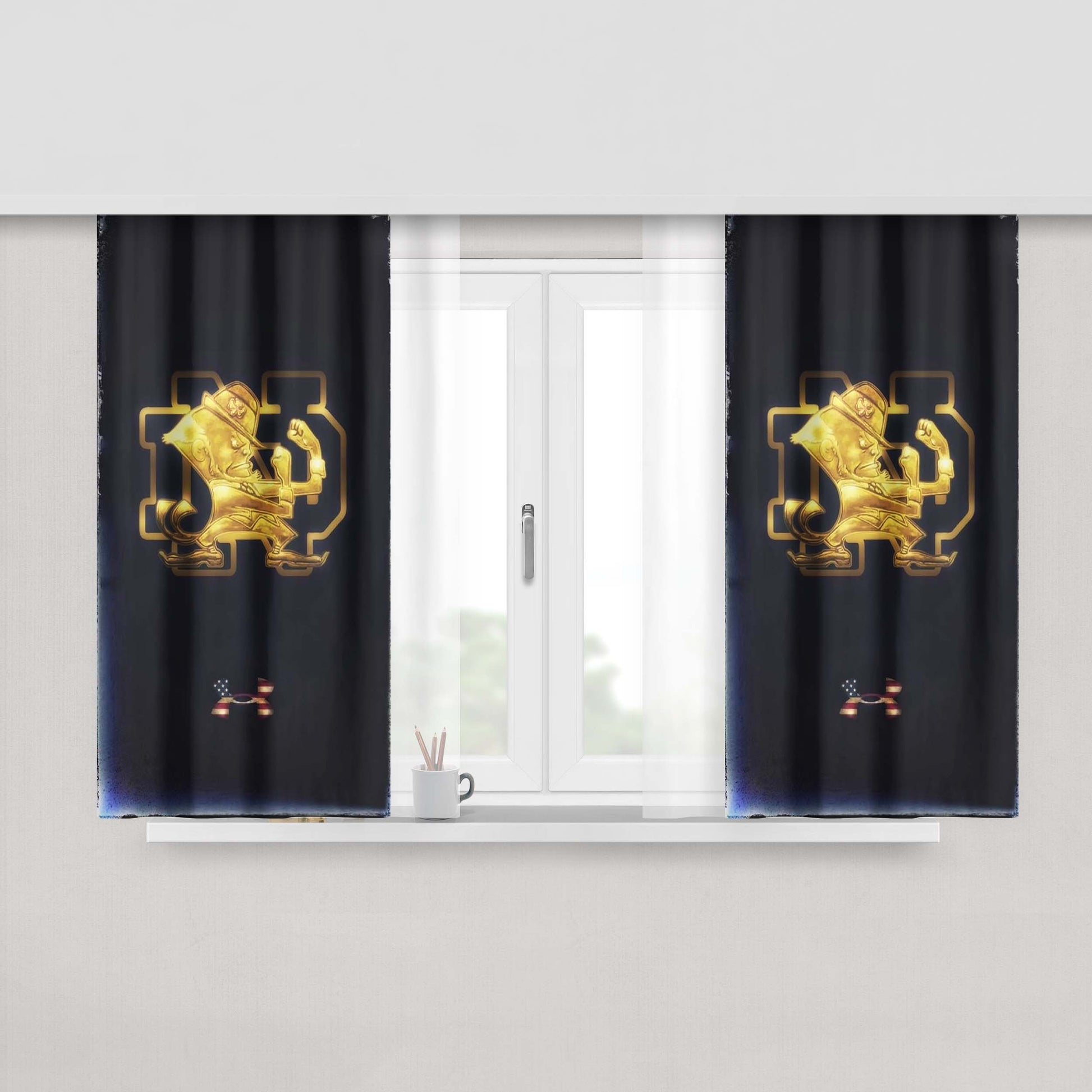 Gold In The Dark Vintage Notre Dame Logo Wallpaper Peach Skin Window Curtains