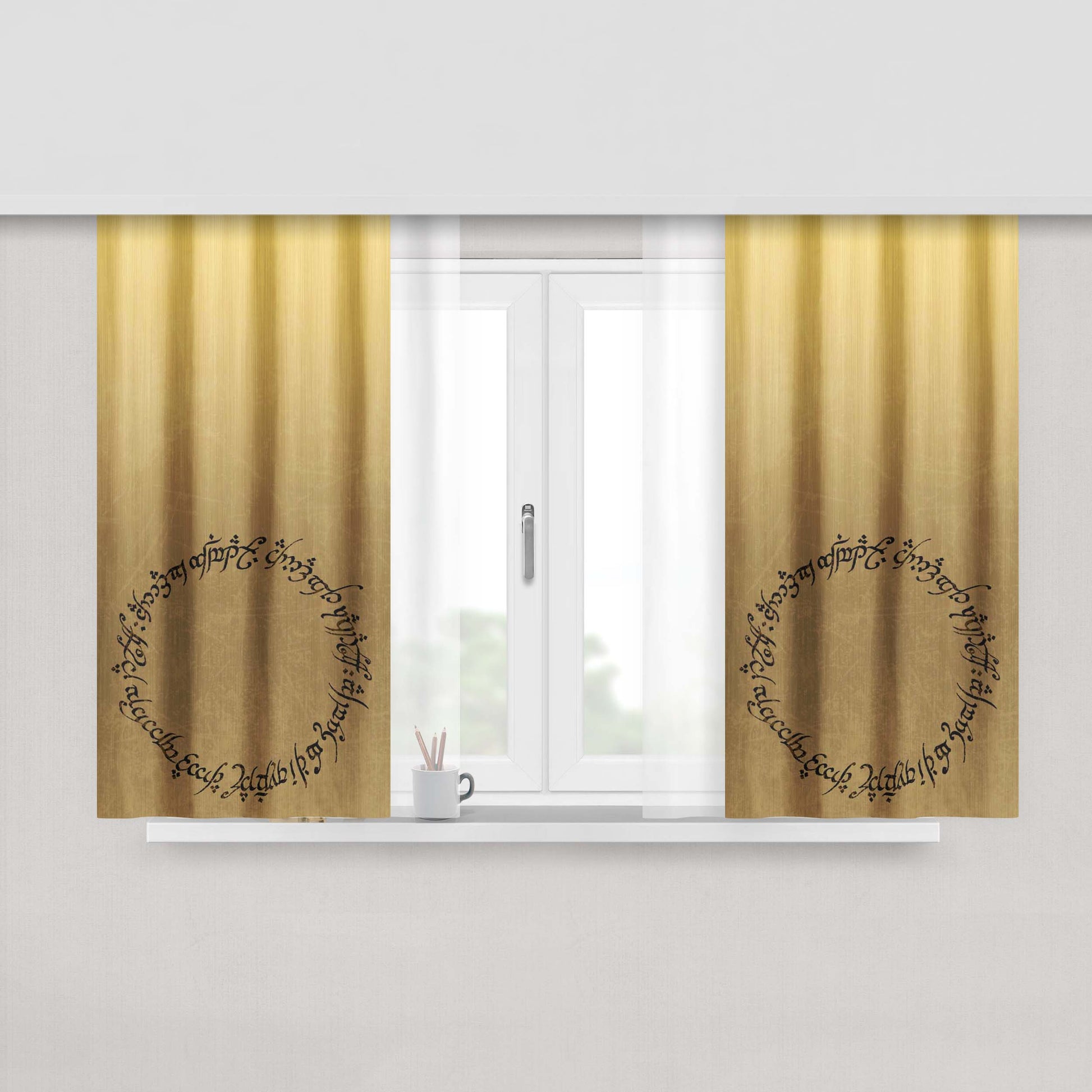 Gold Logo Tolkien The Lord Of The Ring Peach Skin Window Curtains