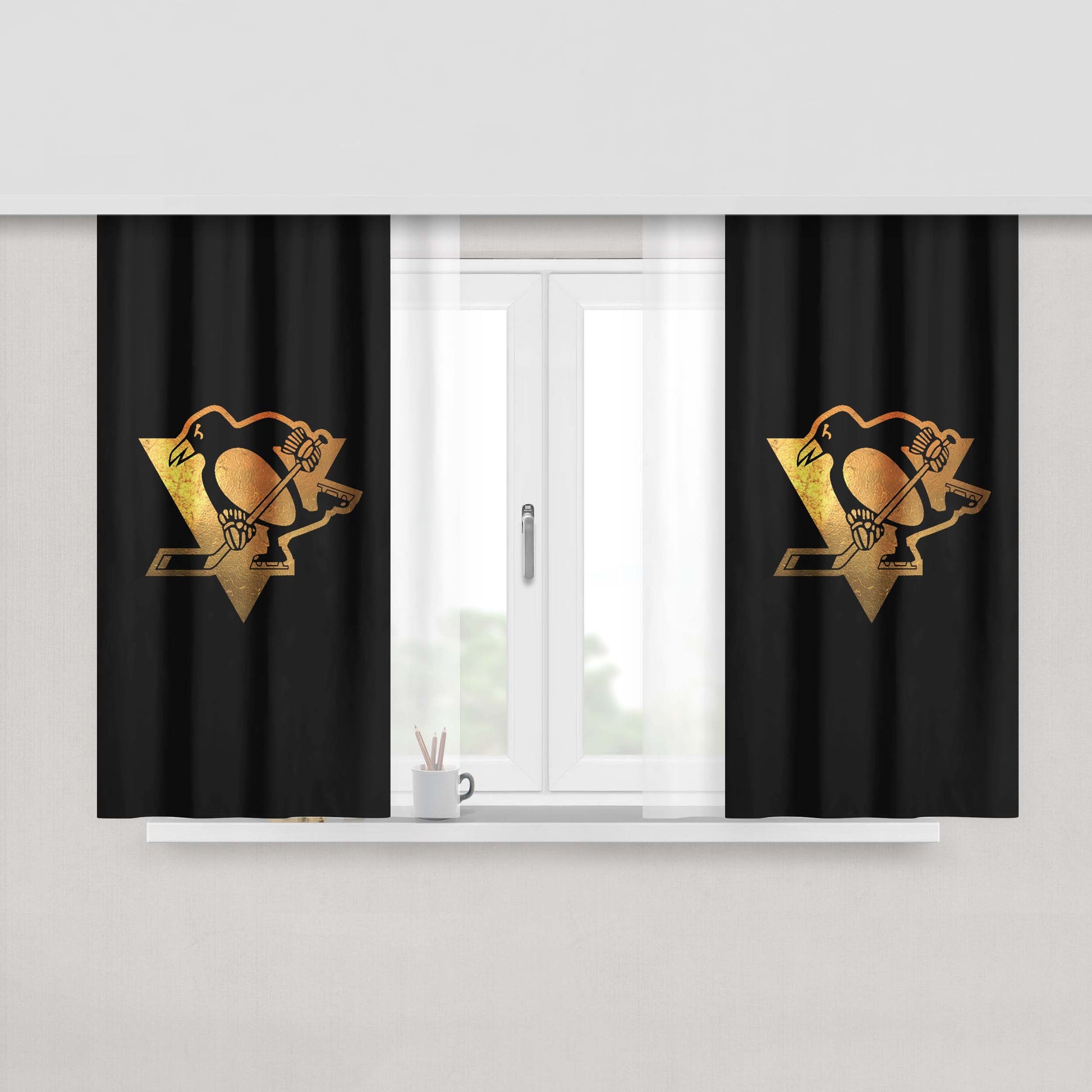 Gold Pittsburgh Penguin Logo Peach Skin Window Curtains