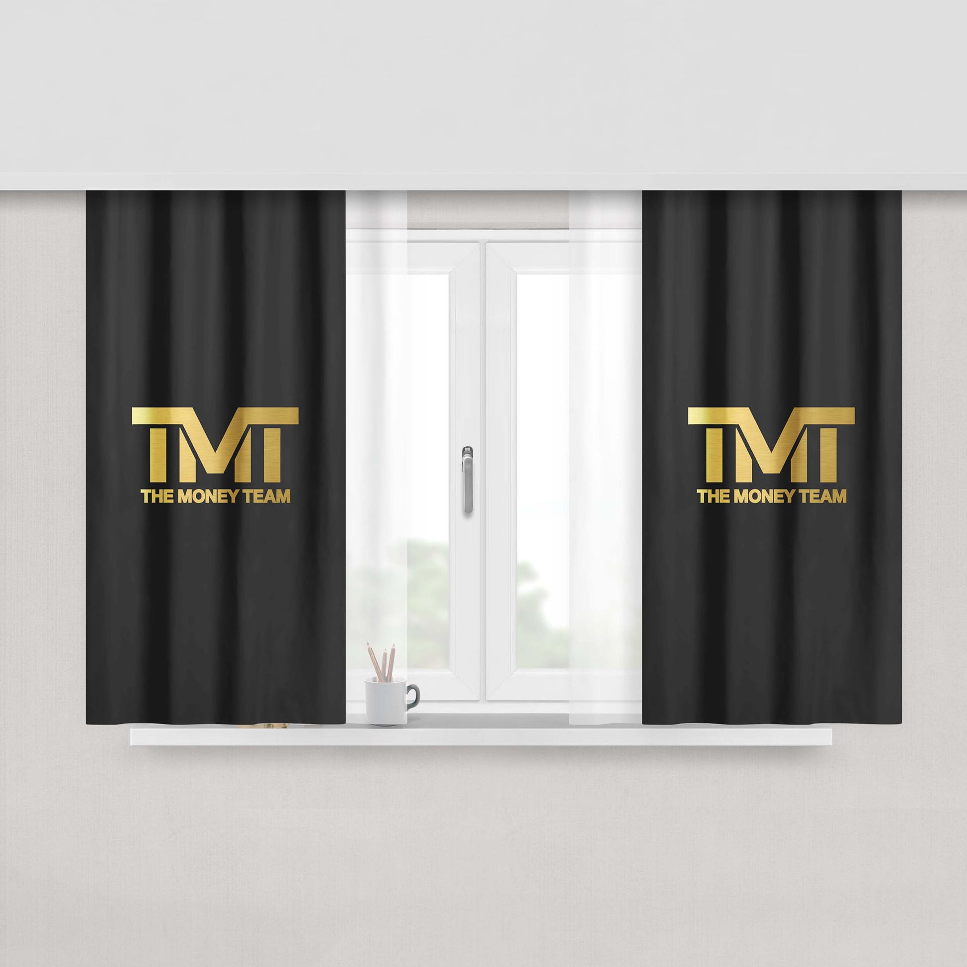 Gold Tmt The Money Team Logo In Gray Peach Skin Window Curtains
