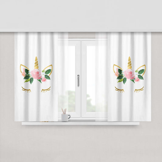 Gold Unicorn Flower Crown Nursery Girls Peach Skin Window Curtains