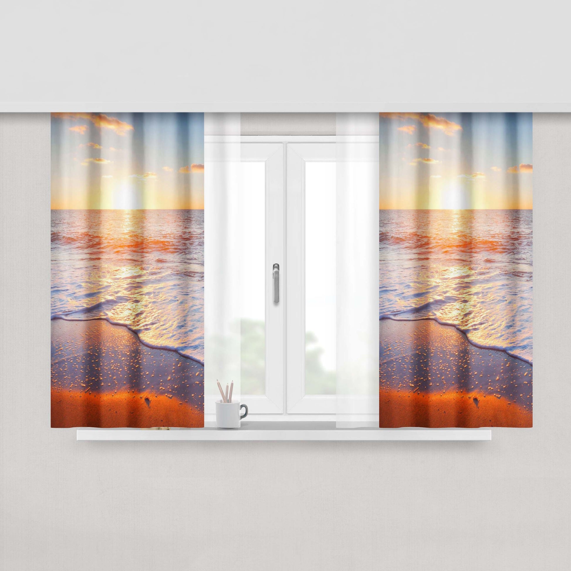 Golden Beach Sunrise August Peach Skin Window Curtains