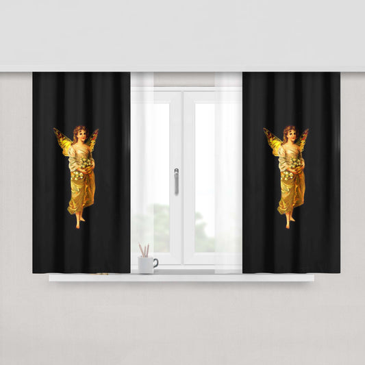 Golden Fairy Vintage Illustration Peach Skin Window Curtains