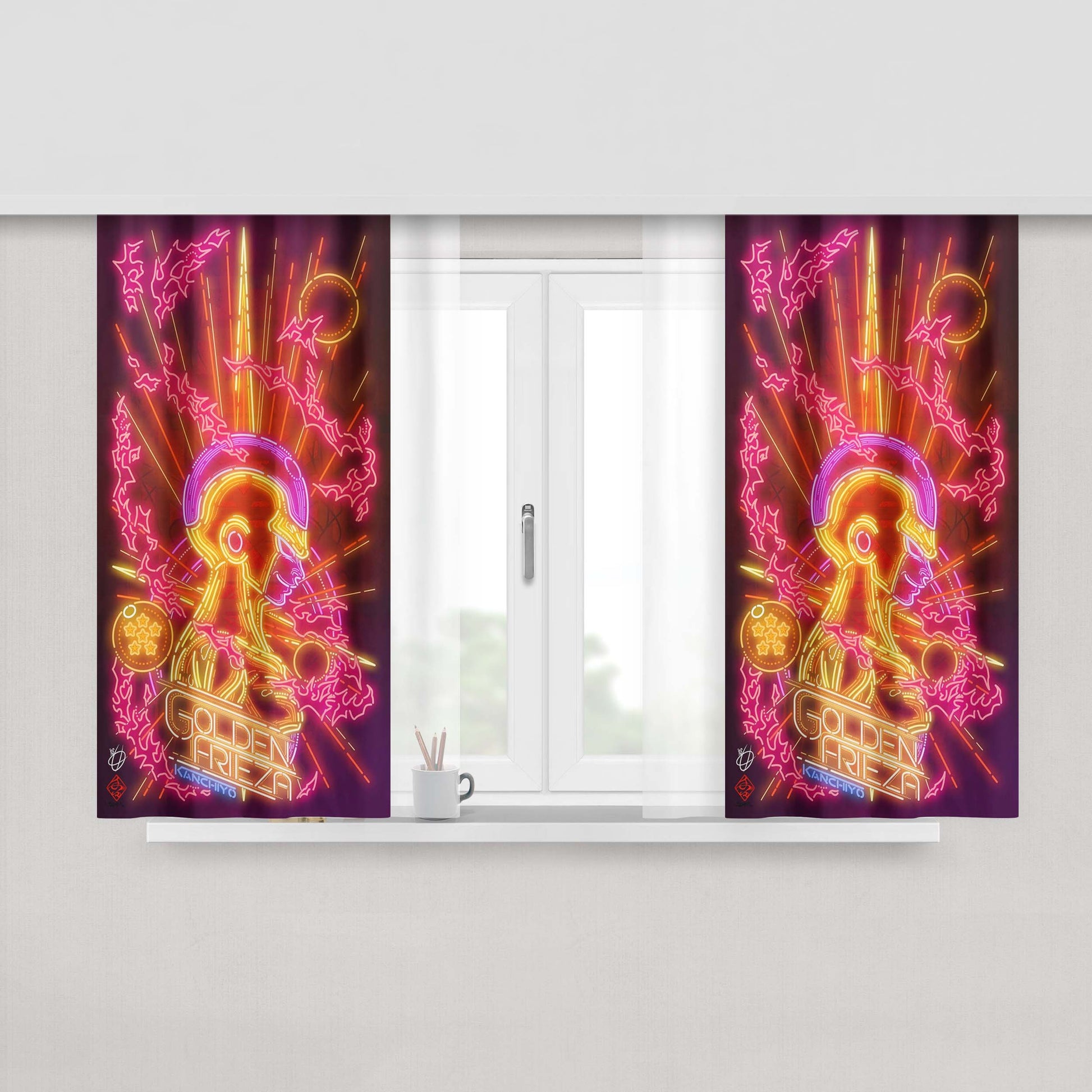 Golden Frieza Neon Art Wallpaper Peach Skin Window Curtains