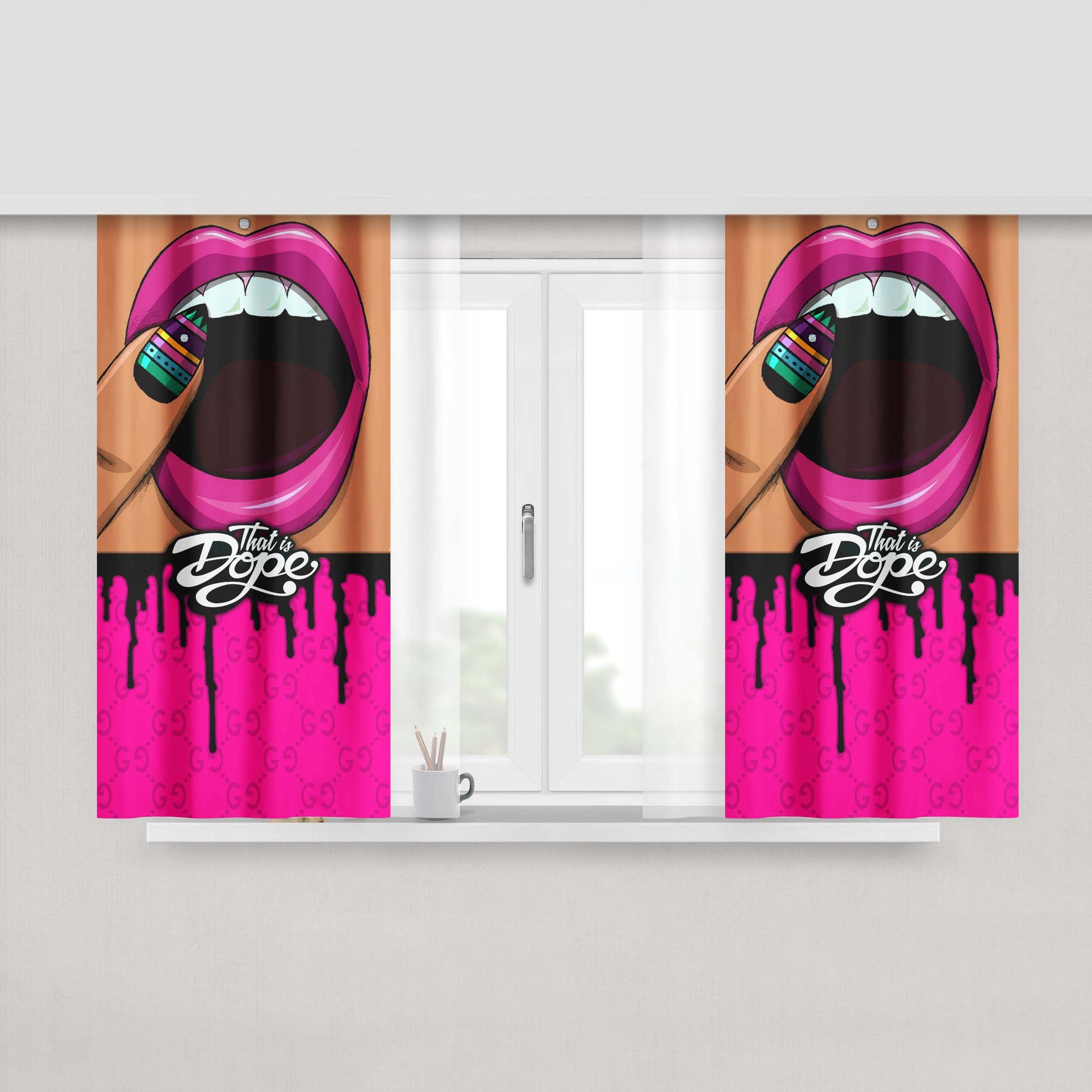 Golden Kisses Dope Peach Skin Window Curtains