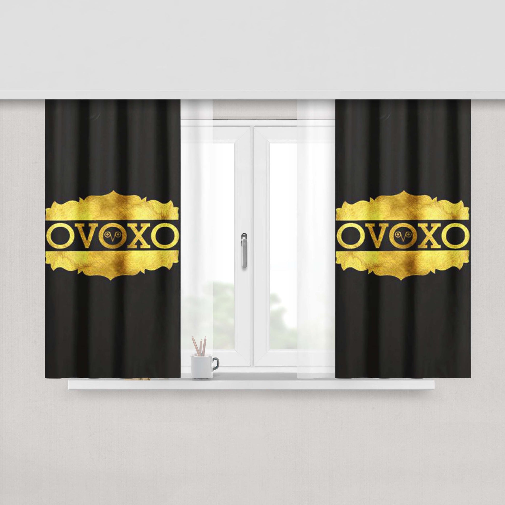 Golden Ovoxo Peach Skin Window Curtains