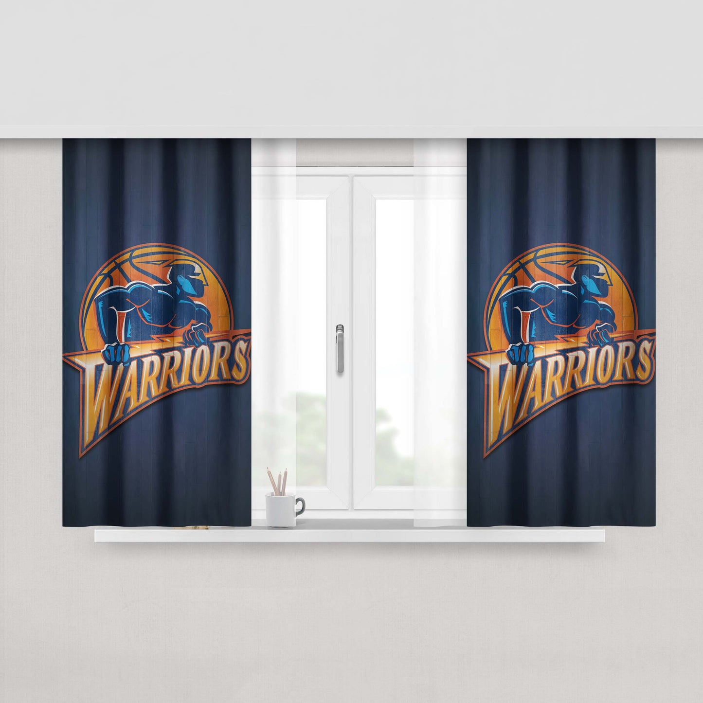 Golden State Warriors Basketball Logo Wood Peach Skin Window Curtains