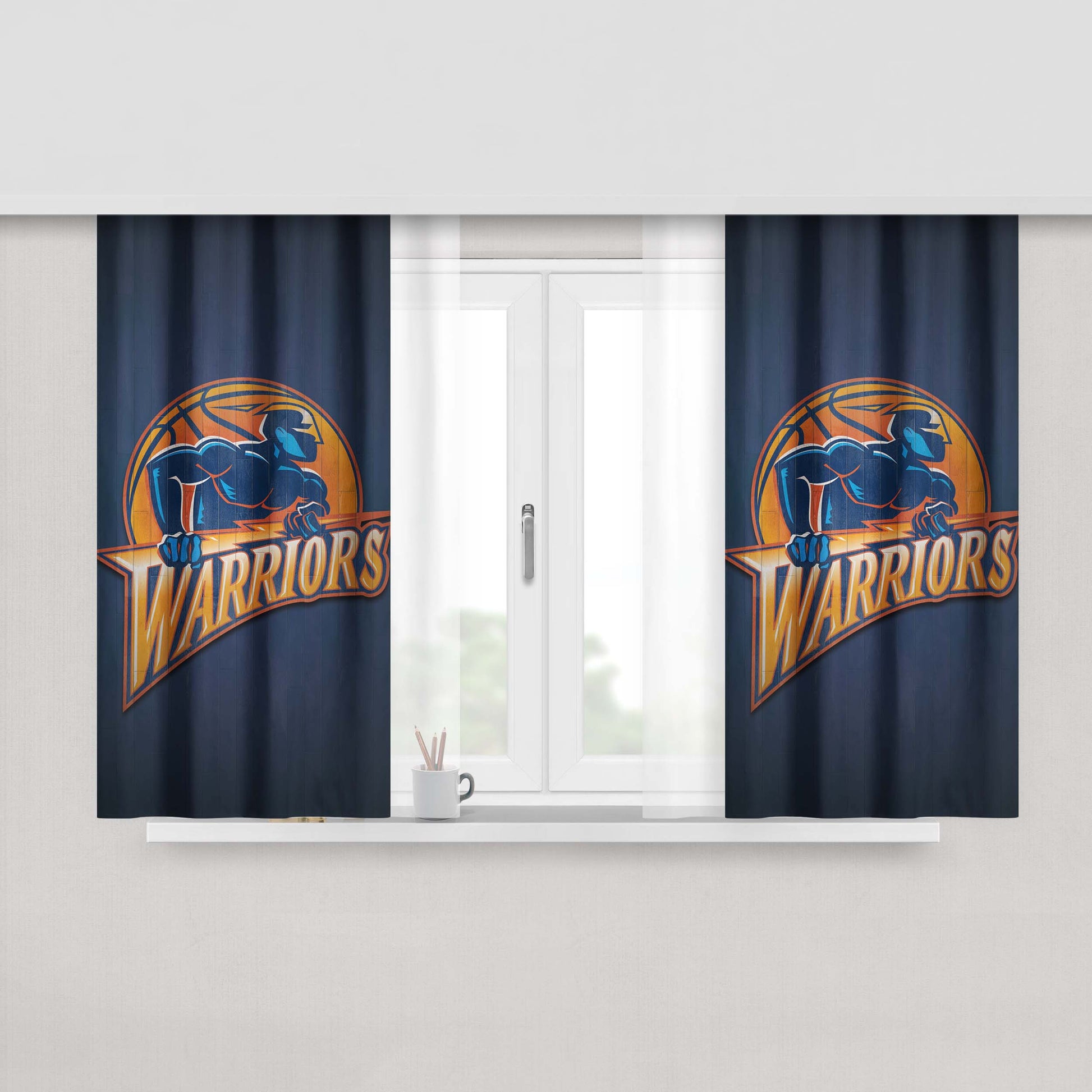 Golden State Warriors Basketball Logo Wood Peach Skin Window Curtains