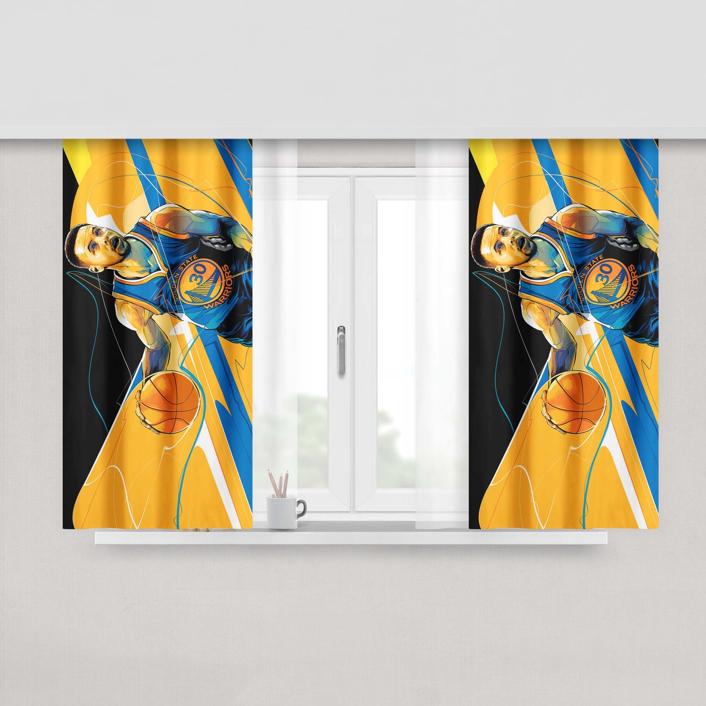 Golden States Warrior Art Stephen Curry 30 Peach Skin Window Curtains