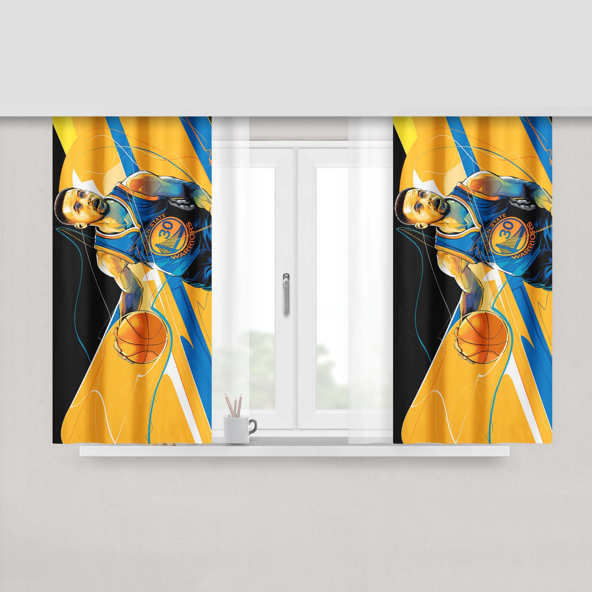 Golden States Warrior Art Stephen Curry 30 Peach Skin Window Curtains