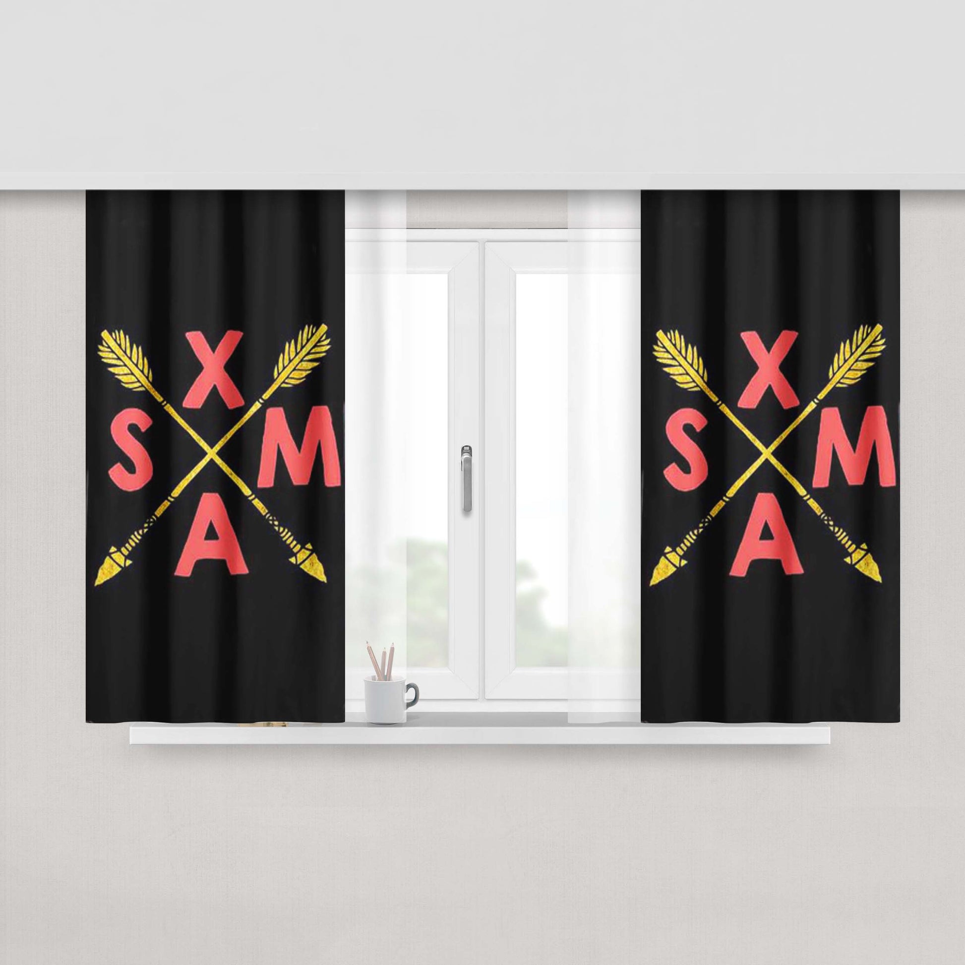 Golden Xmas Arrows Peach Skin Window Curtains